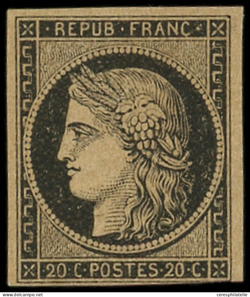 * EMISSION DE 1849 - 3b   20c. Noir Sur CHAMOIS, Au Filet Dans Un Angle, Sinon TB - 1849-1850 Cérès