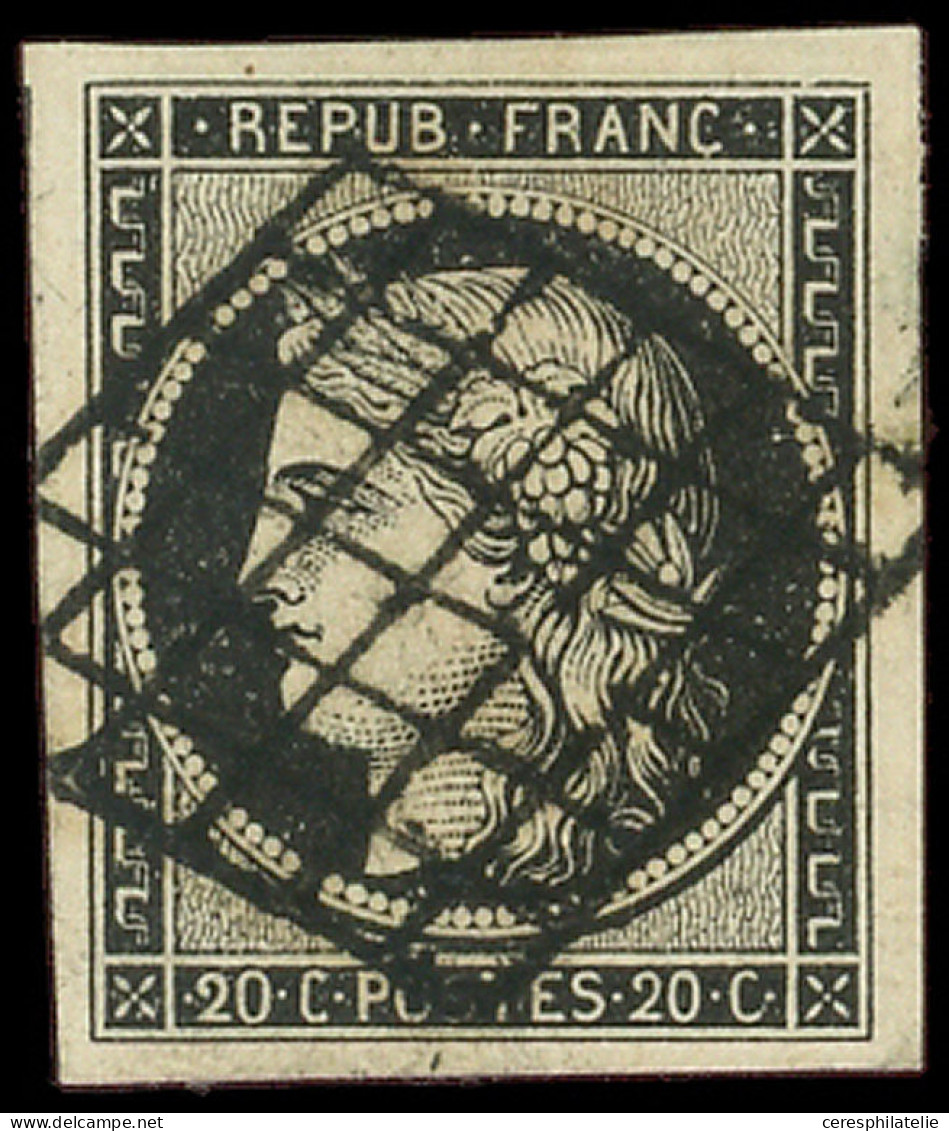 EMISSION DE 1849 - 3a   20c. Noir Sur Blanc, Grandes Marges, Obl. GRILLE, Superbe - 1849-1850 Cérès