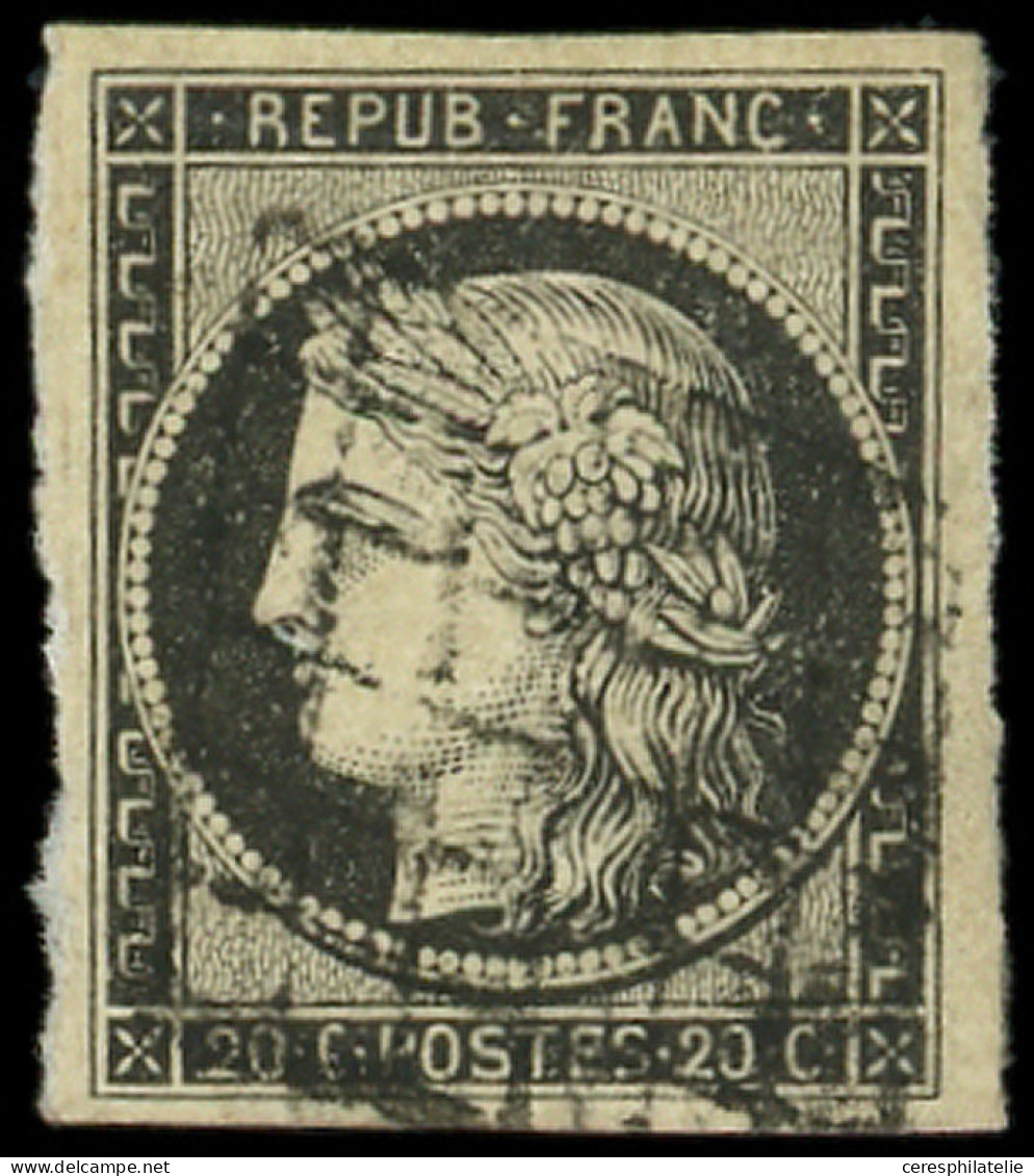 EMISSION DE 1849 - 3a   20c. Noir Sur Blanc, Grandes Marges, Obl. GRILLE, TTB - 1849-1850 Cérès