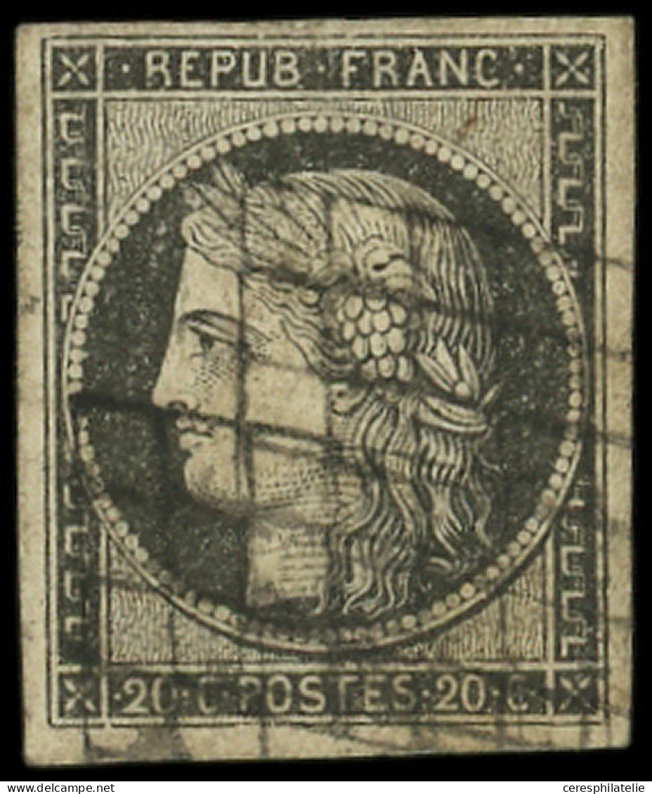 EMISSION DE 1849 - 3c   20c. GRIS-NOIR, Obl. GRILLE, TB. C - 1849-1850 Ceres