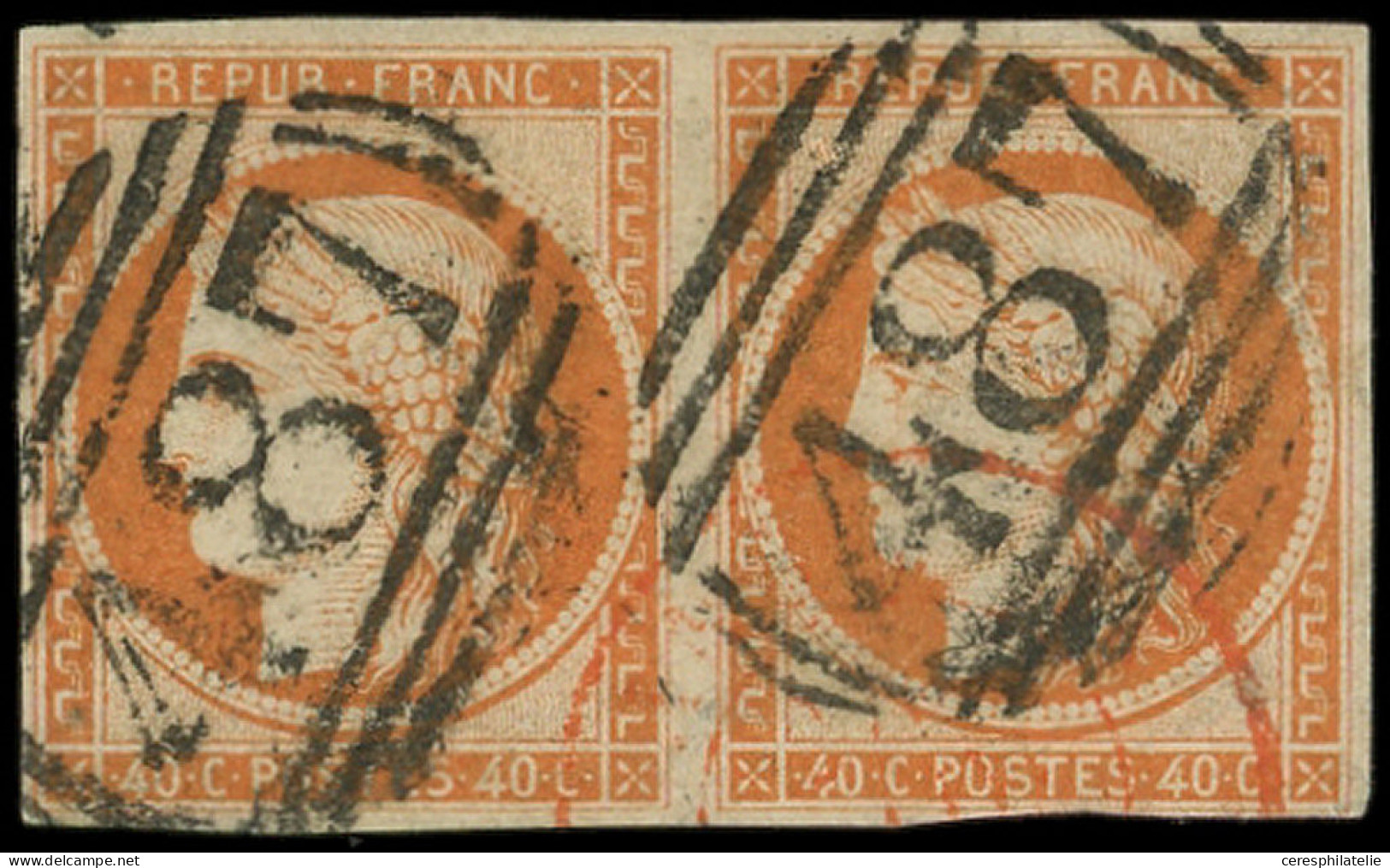 EMISSION DE 1849 - 5    40c. Orange, PAIRE Obl. GC ANGLAIS 487, Inf. Déf. Mais RR Et Frappe Superbe - 1849-1850 Cérès