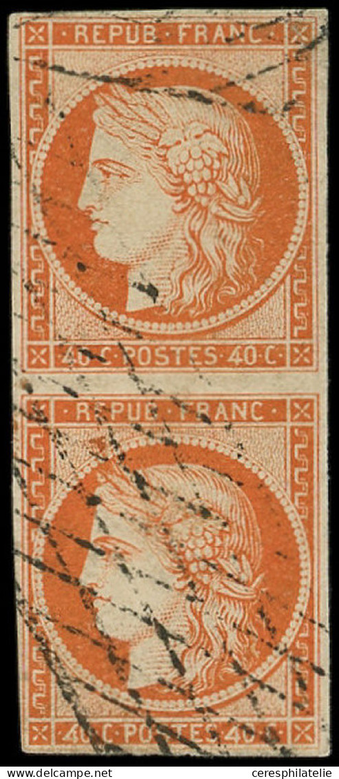 EMISSION DE 1849 - 5Be  40c. Orange, 4 RETOUCHES Tenant à Normal, Obl. GRILLE SANS FIN, RR Et TTB - 1849-1850 Cérès