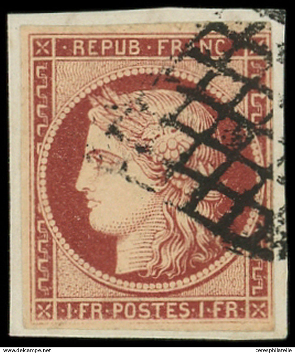 EMISSION DE 1849 - 6     1f. Carmin, Marge Fine à Droite (filet Intact) Obl. GRILLE S. Fragt, TB - 1849-1850 Cérès