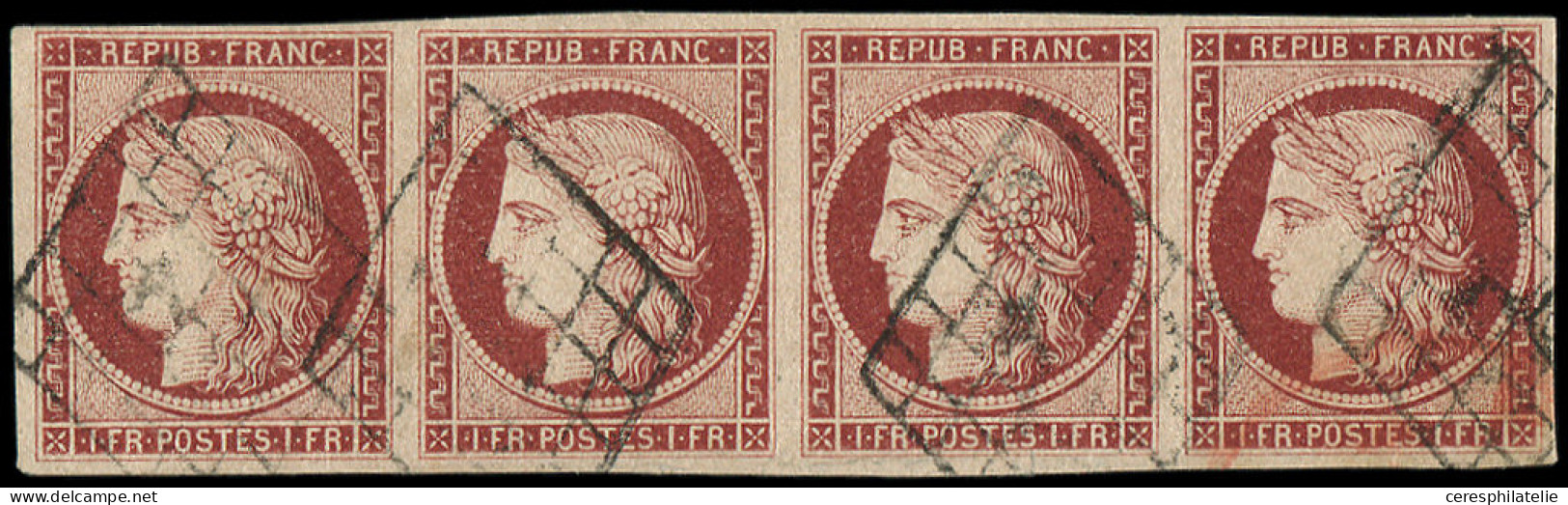 EMISSION DE 1849 - 6     1f. Carmin, BANDE De 4 Obl. GRILLE, Grande Fraîcheur, Superbe - 1849-1850 Cérès