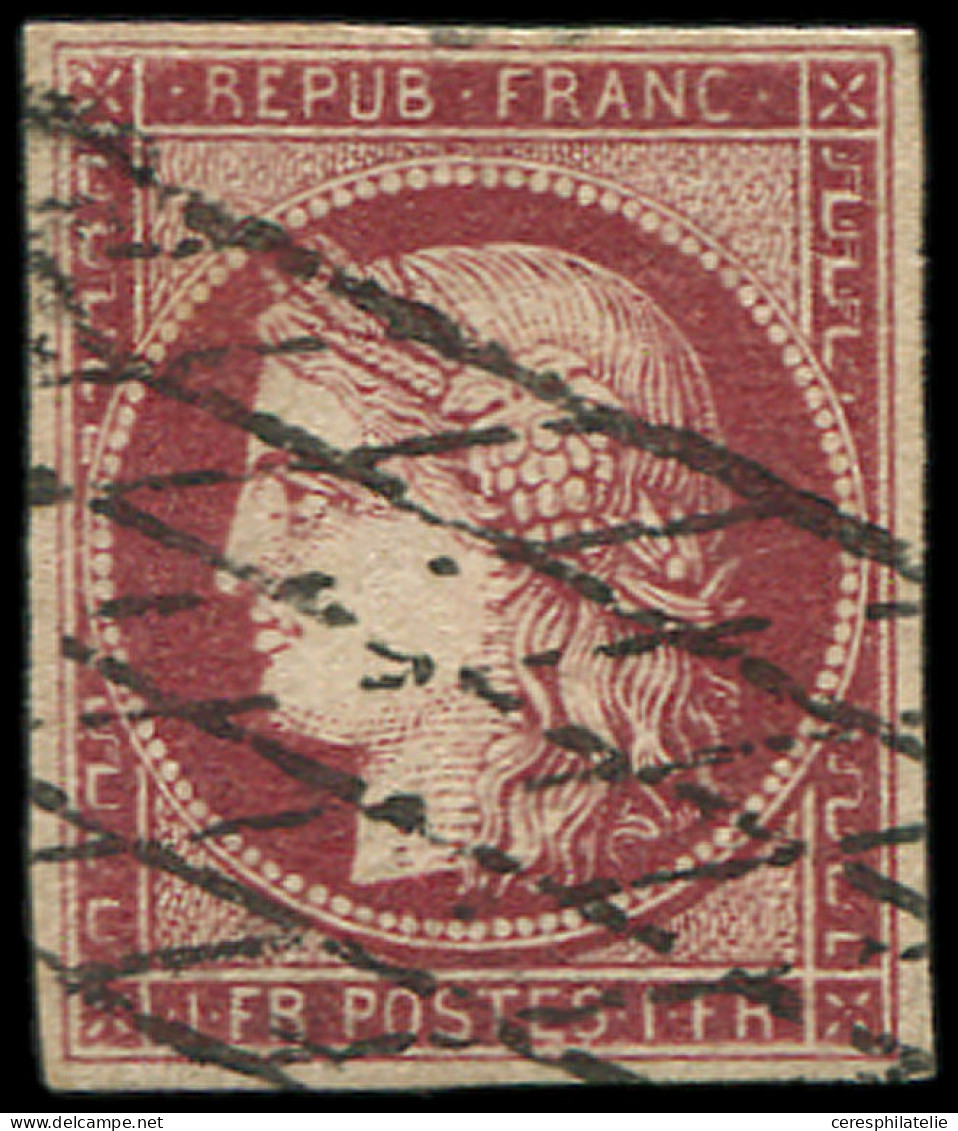 EMISSION DE 1849 - 6b    1f. Carmin Foncé, Obl. GRILLE SANS FIN, Très Léger Pelurage, TB. C - 1849-1850 Ceres