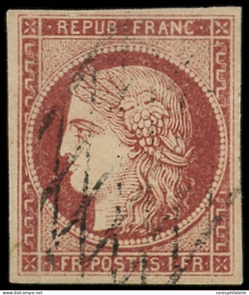 EMISSION DE 1849 - 6B    1f. Carmin-brun, Obl. GRILLE SANS FIN, TB. Br - 1849-1850 Ceres