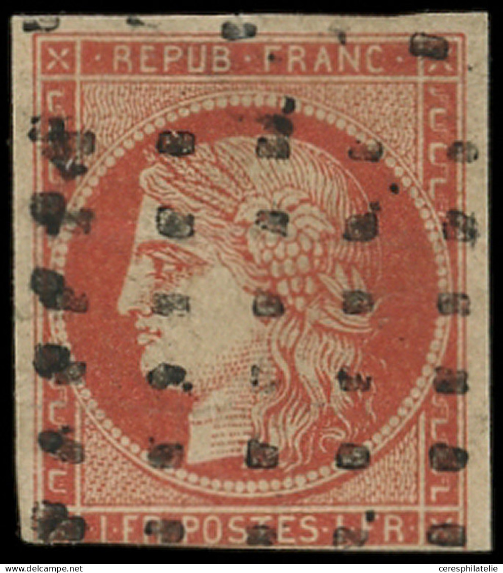 EMISSION DE 1849 - 7a    1f. VERMILLON VIF, Obl. GROS POINTS, Entamé En Bas Mais Néanmoins Plaisant, S - 1849-1850 Ceres