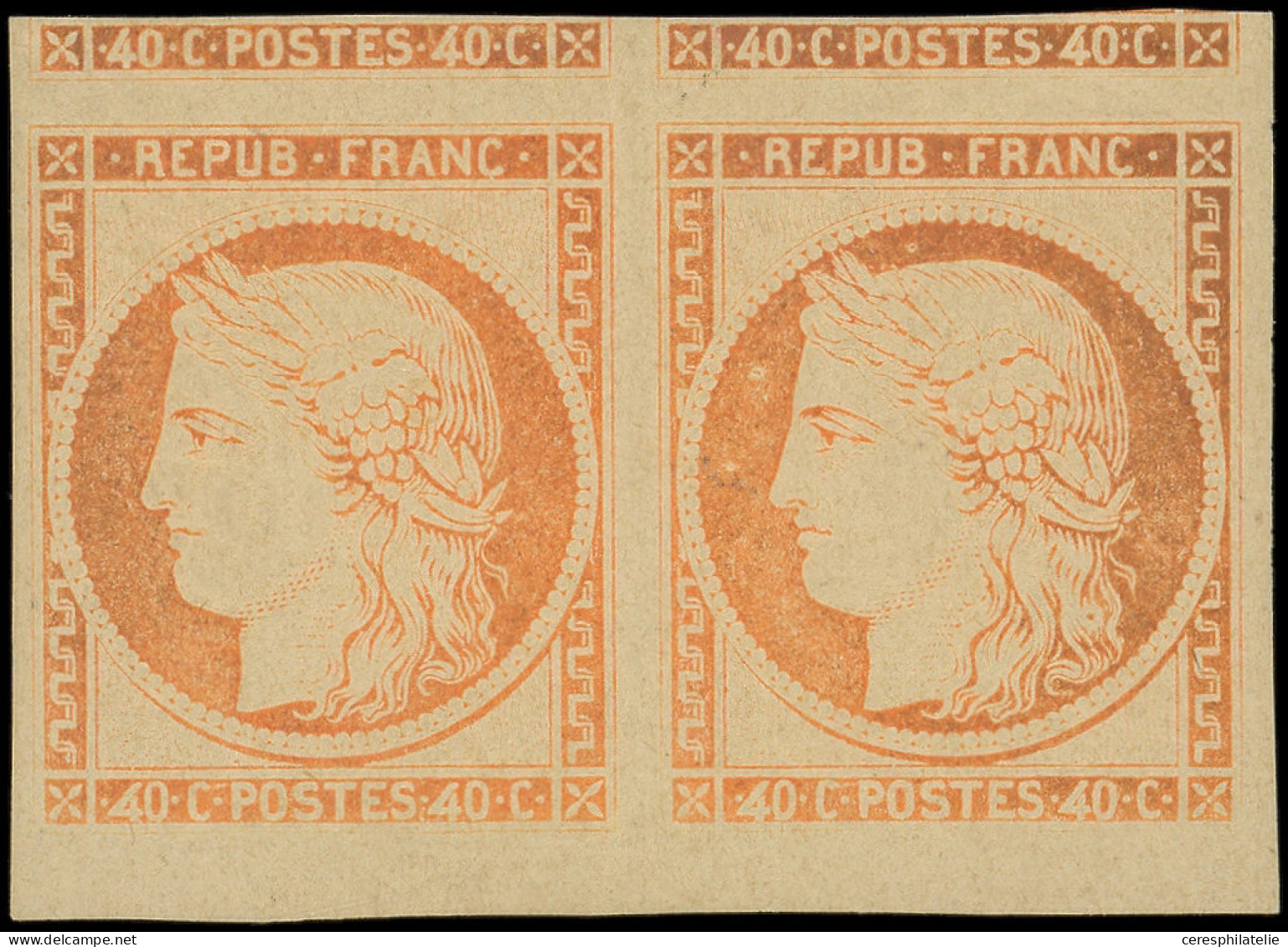 ** EMISSION DE 1849 - R5k  40c. Orange, REIMPRESSION, PAIRE Des Deux 4 RETOUCHES Cases 146/47, Marges énormes, Pièce Mag - 1849-1850 Ceres