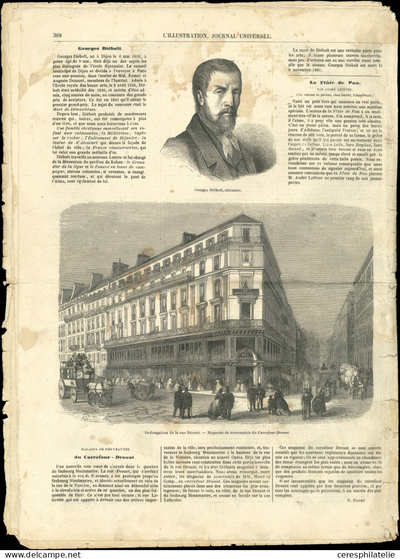 Let EMPIRE NON DENTELE - 11 Et 12, 1c. PAIRE + 1 Ex., 5c., Tous Obl. Càd PARIS 17/12/61 S. L'ILLUSTRATION Journal Univer - 1849-1876: Période Classique