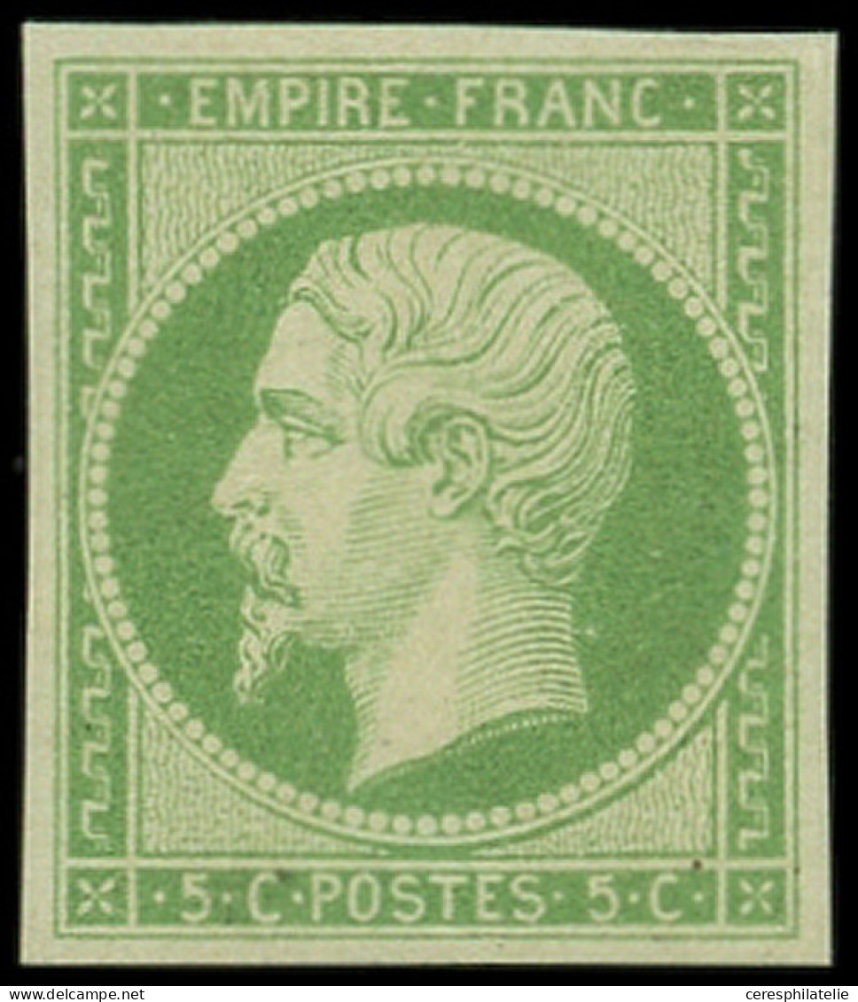 ** EMPIRE NON DENTELE - 12a   5c. Vert-jaune, Petite Froissure Dans La Marge Sup. Ne Touchant Pas Du Tout Le Filet, Frai - 1853-1860 Napoléon III.