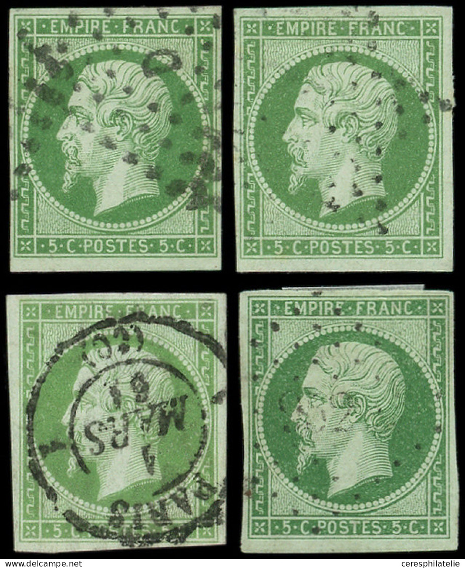 EMPIRE NON DENTELE - 12    5c. Vert, 4 Ex., Nuances, Oblitérations, TB - 1853-1860 Napoleon III