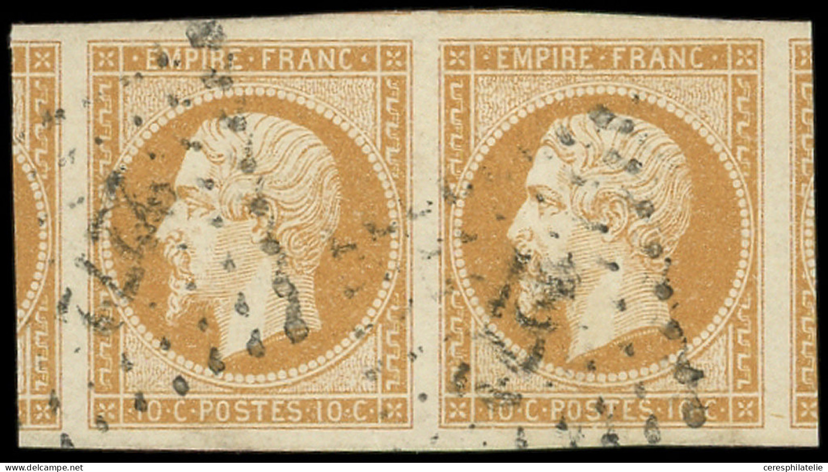 EMPIRE NON DENTELE - 13A  10c. Bistre, T I, PAIRE, 2 Grands Voisins Obl. PC 2272, Superbe - 1853-1860 Napoleon III