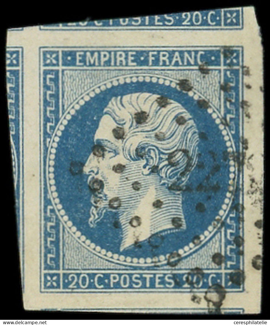 EMPIRE NON DENTELE - 14A  20c. Bleu, T I, Marges énormes Avec Plusieurs Voisins, Obl. PC, Superbe - 1853-1860 Napoléon III
