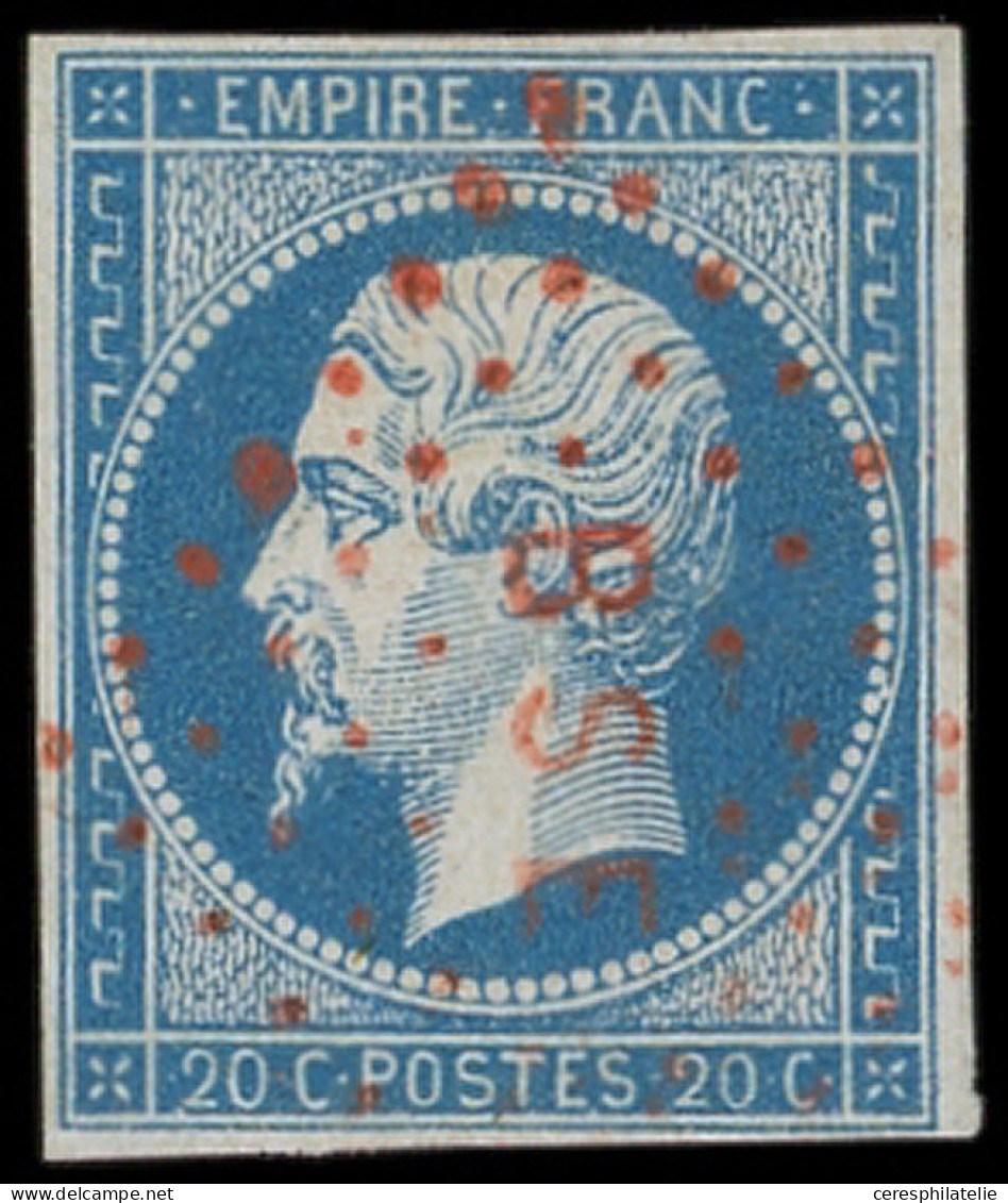 EMPIRE NON DENTELE - 14A  20c. Bleu, T I, Obl. Los. Rouge BSE, Bureau Spécial De L'Empereur, Frappe TTB - 1853-1860 Napoléon III.