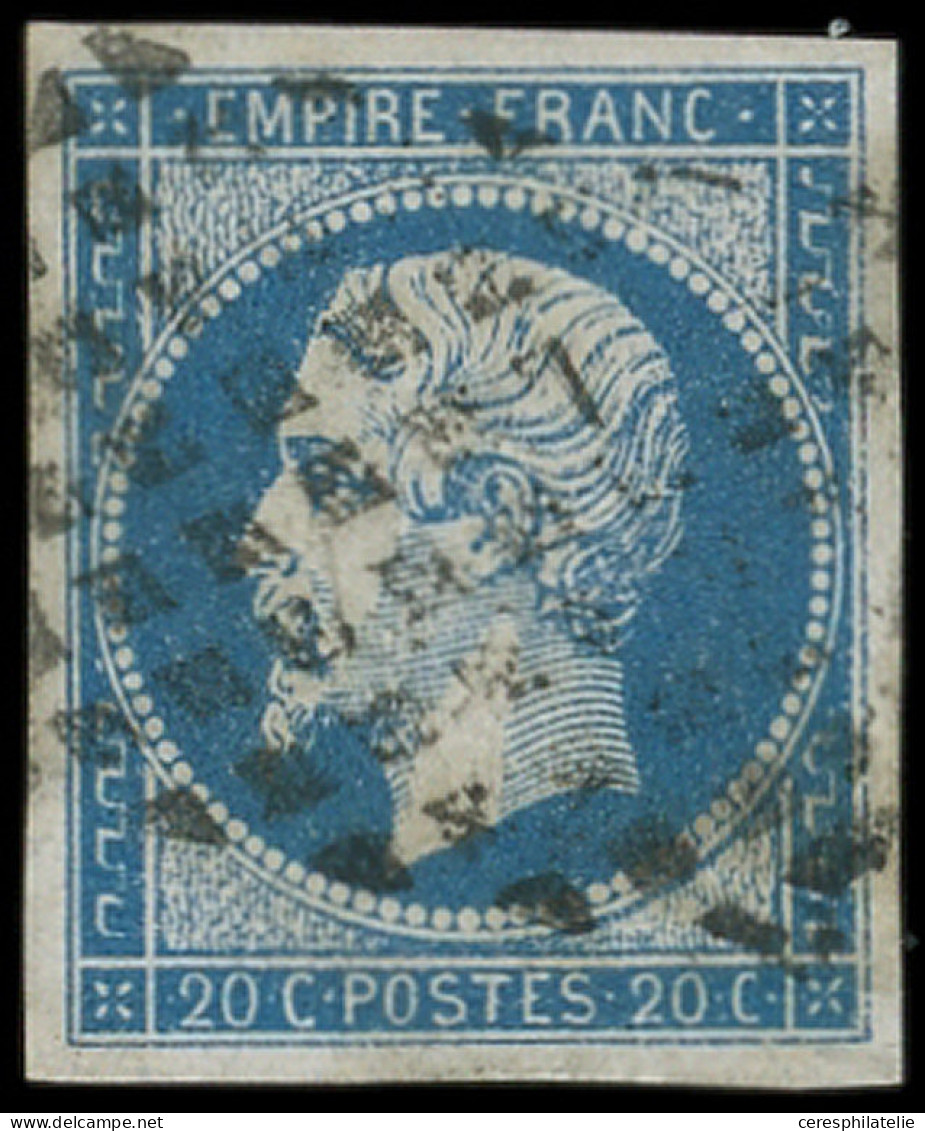 EMPIRE NON DENTELE - 14A  20c. Bleu, T I, Obl. GRILLE SARDE, TB - 1853-1860 Napoléon III.