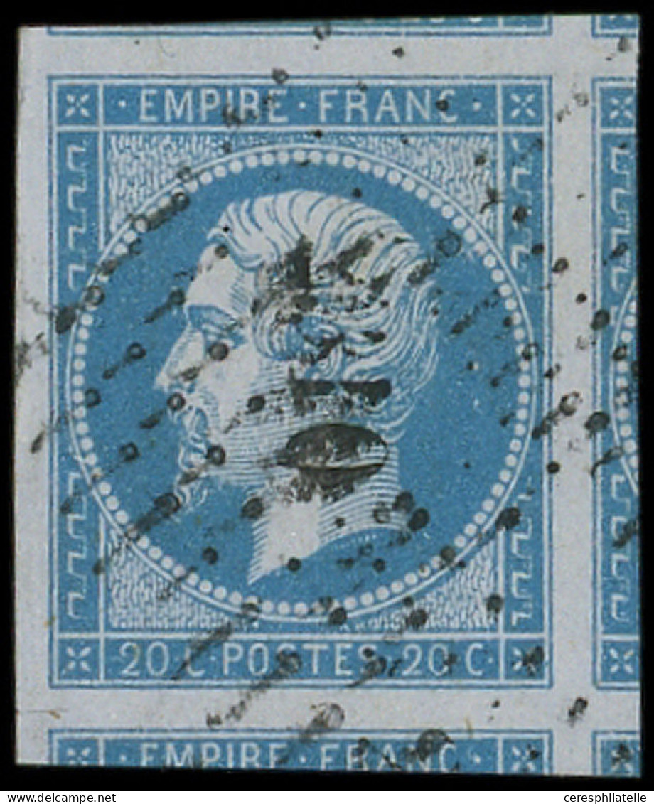 EMPIRE NON DENTELE - 14Ae 20c. Bleu Sur Lilas, T I, Marges énormes, 5 Voisins, Obl. PC 2310, Superbe - 1853-1860 Napoléon III.