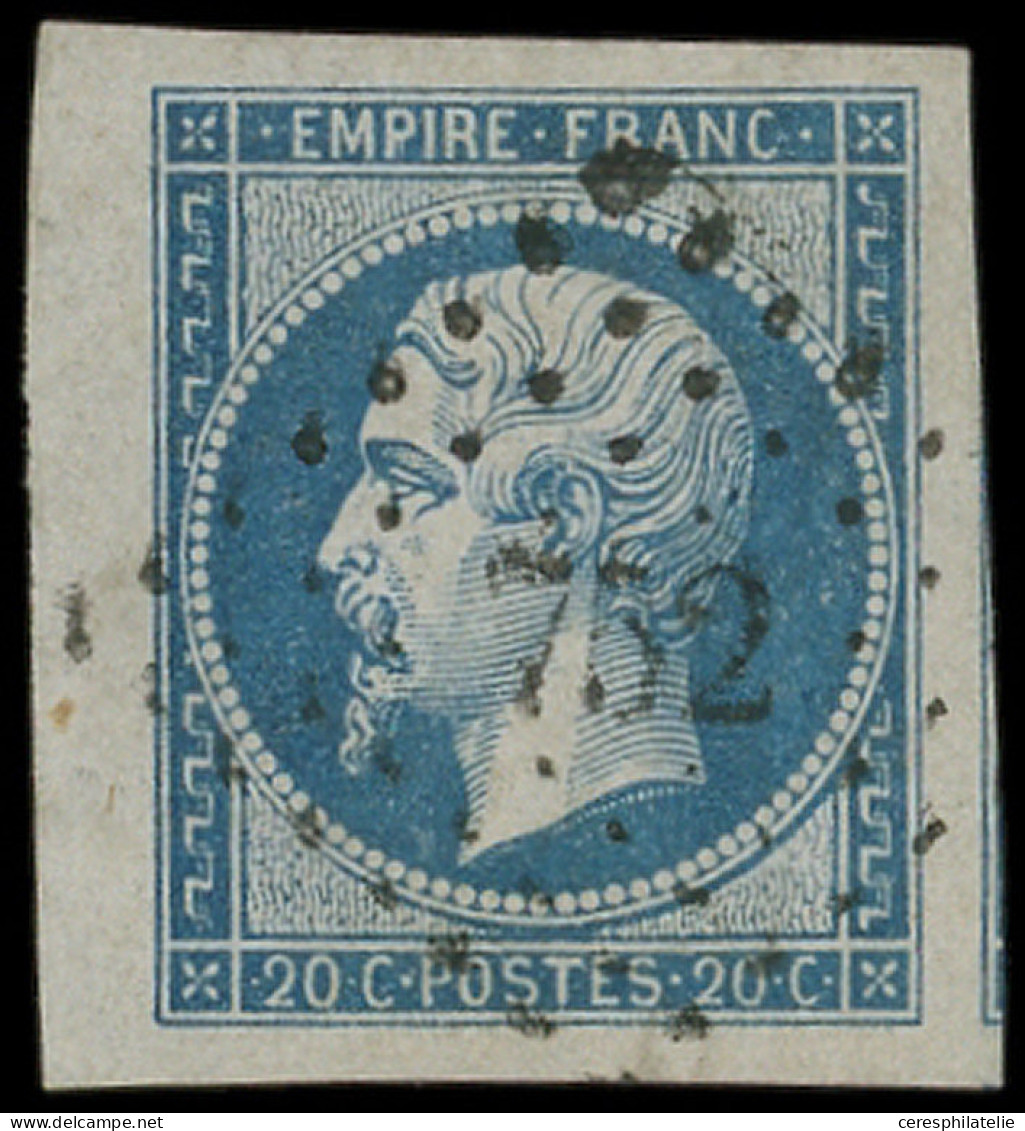 EMPIRE NON DENTELE - 14B  20c. Bleu, T II, Marges énormes, Petit Bdf, Amorce De Voisin, Obl. PC 752, Superbe - 1853-1860 Napoléon III