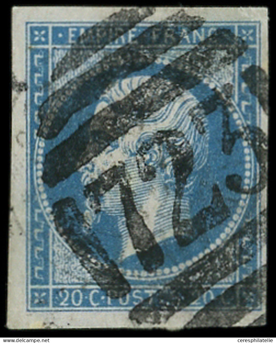 EMPIRE NON DENTELE - 14B  20c. Bleu, T II, Obl. Anglaise 723 De Southampton, Frappe TTB - 1853-1860 Napoléon III.