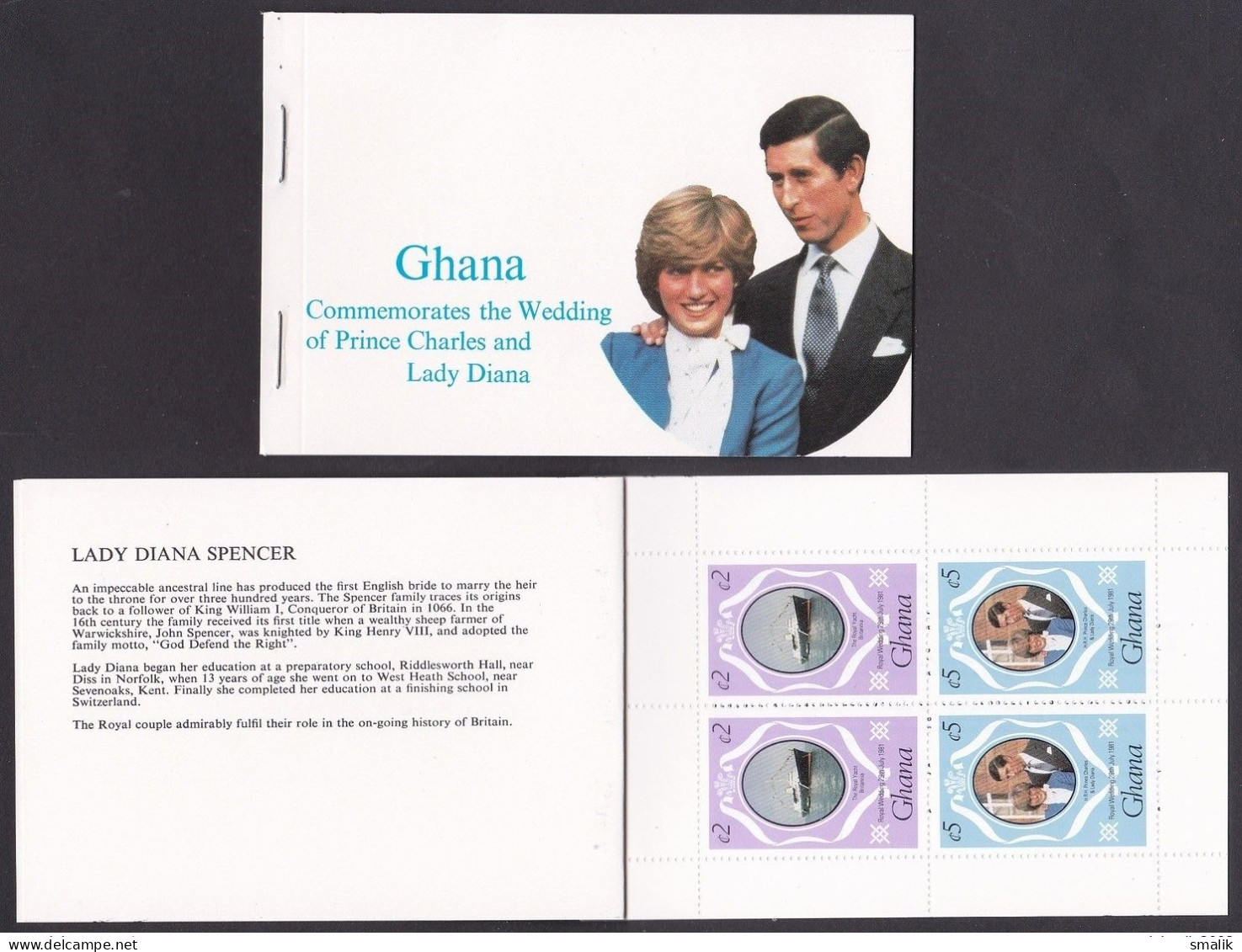 GHANA 1981 - Royal Wedding Prince Charles & Diana, Stamp Booklet Complete In IMPERF Block, MNH - Ghana (1957-...)