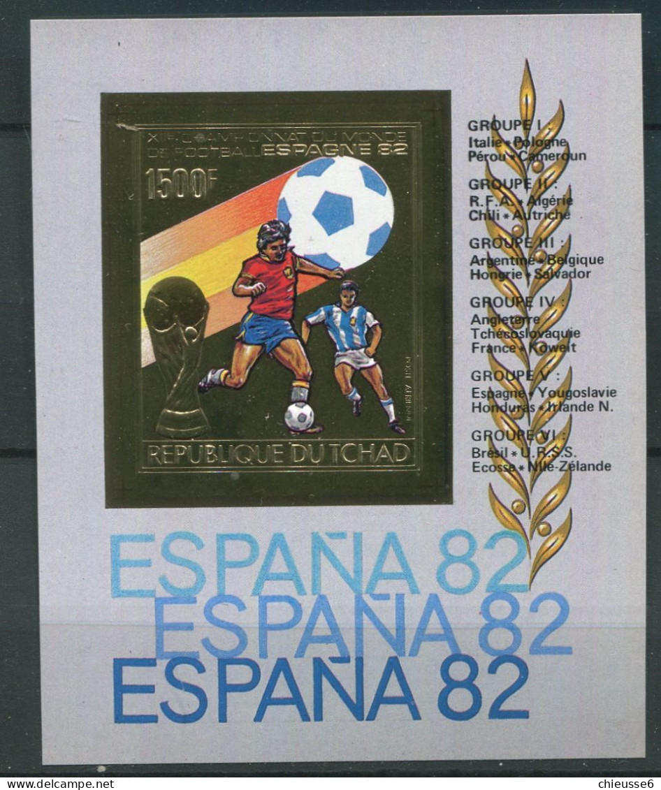 Tchad ** - Bloc 88 B Or (ref. Michel) - Coupe Du Monde De Foot En Espagne - Tsjaad (1960-...)