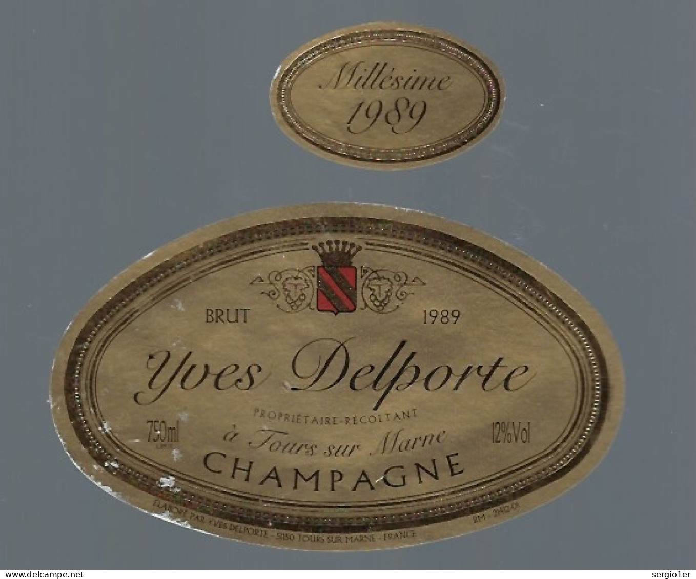 Etiquette Champagne Brut Millésime 1989 Yves Delporte   Tours Sur Marne  Marne 51 - Champagne