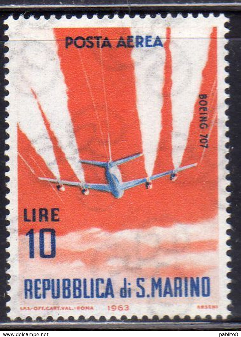 REPUBBLICA DI SAN MARINO 1963 POSTA AEREA AIR MAIL AEREI MODERNI PLANES BOEING 707 LIRE 10 MNH - Posta Aerea