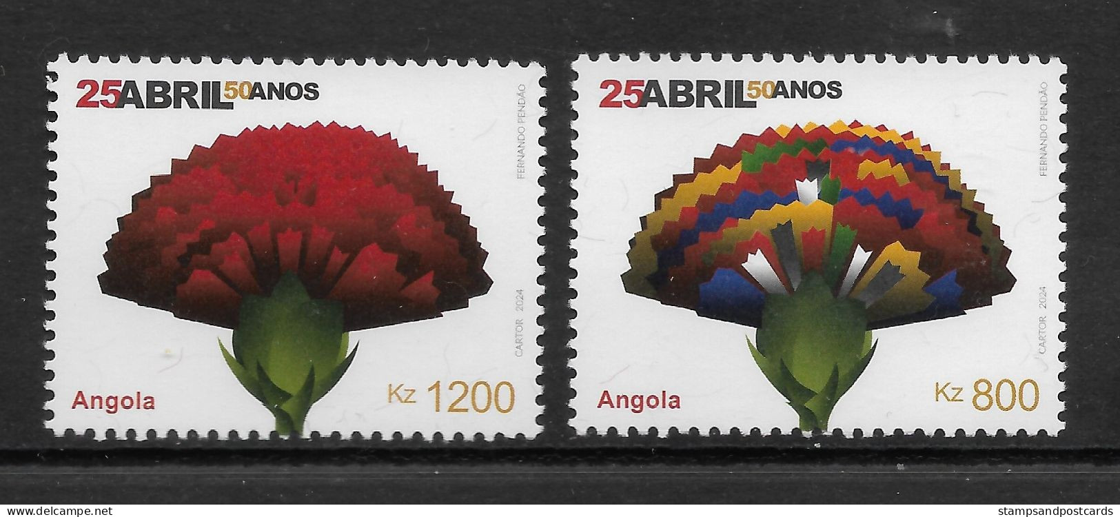 Angola 2024 Emission Commune Joint Issue Portugal 25 Avril Revolution Des Oeillets Carnation Revolution - Emissioni Congiunte