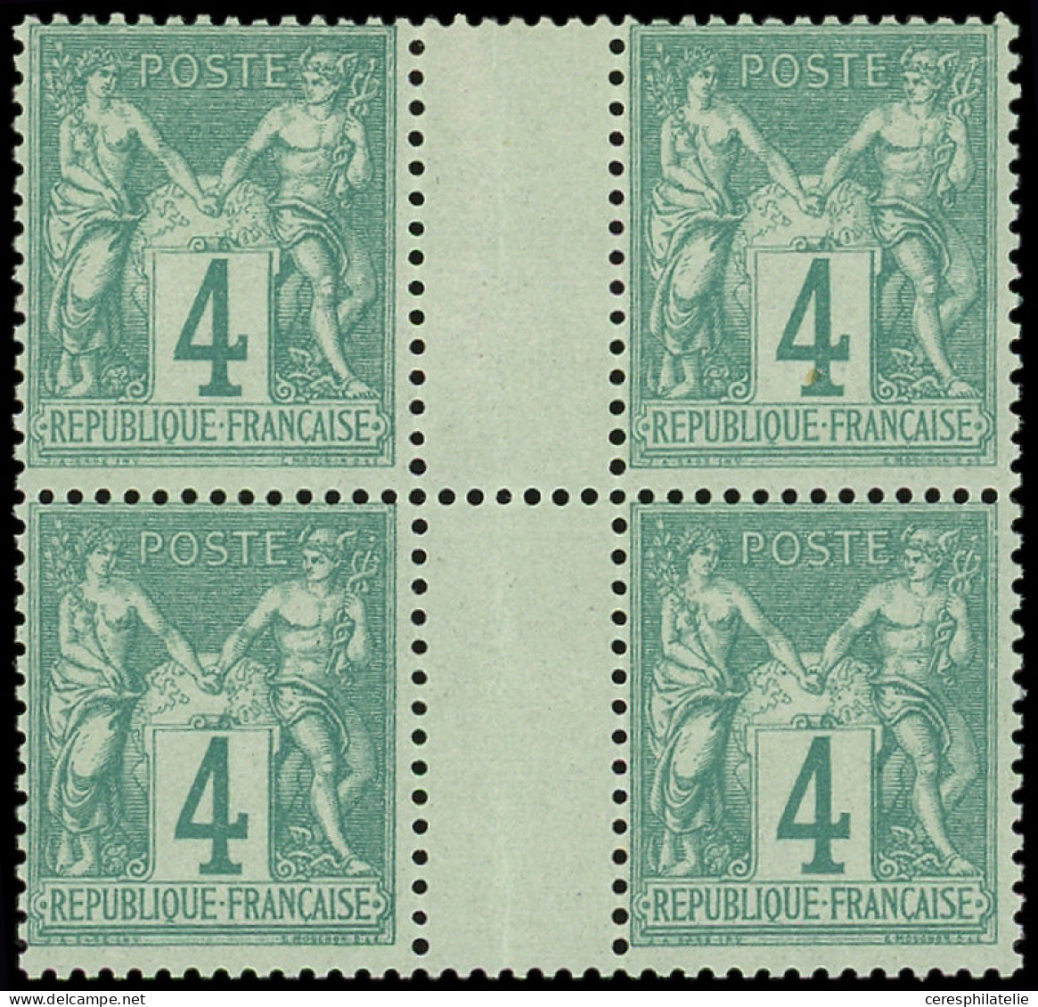 ** TYPE SAGE - 63    4c. Vert, T I, BLOC De 4 Interp., Fraîcheur Postale, TTB - 1876-1878 Sage (Typ I)