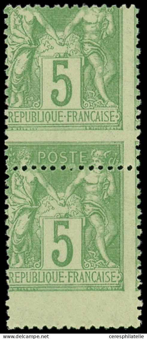 ** TYPE SAGE - 102   5c. Vert-jaune, PIQUAGE à CHEVAL, En PAIRE Verticale, TB - 1898-1900 Sage (Tipo III)