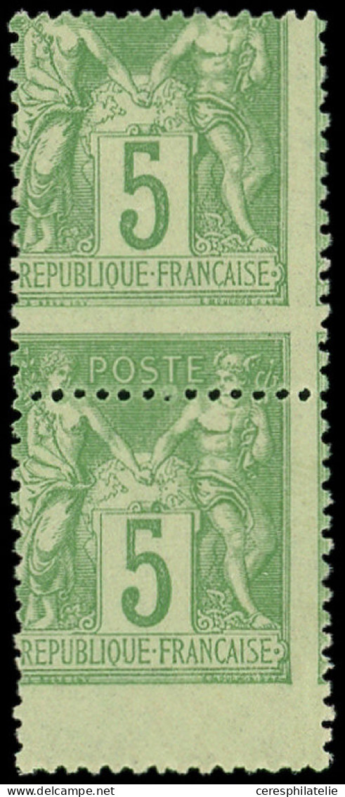 ** TYPE SAGE - 102   5c. Vert-jaune, PIQUAGE à CHEVAL, En PAIRE Verticale, TB - 1898-1900 Sage (Type III)