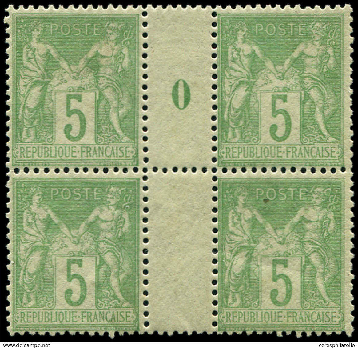 ** TYPE SAGE - 102   5c. Vert-jaune, BLOC De 4 Mill.0, TB - Millésime