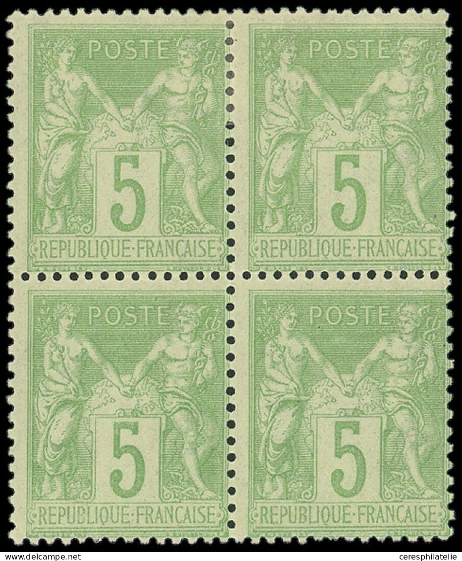 ** TYPE SAGE - 102   5c. Vert-jaune, BLOC De 4, La Paire Sup. *, TB - 1898-1900 Sage (Tipo III)