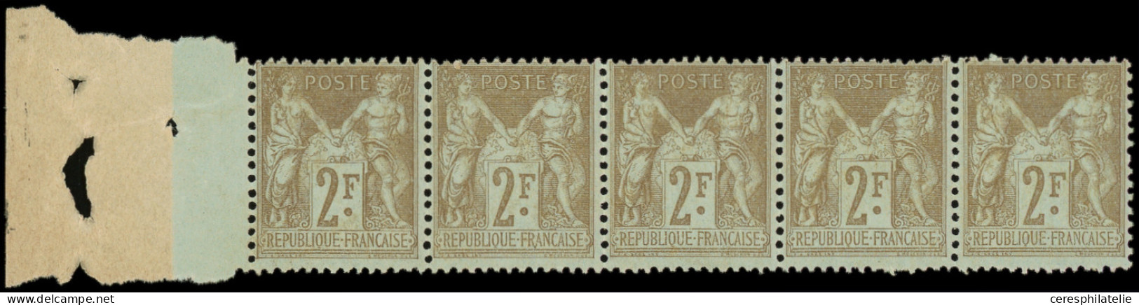 ** TYPE SAGE - 105   2f. Bistre Sur Azuré, BANDE De 5 Bdf, TB - 1898-1900 Sage (Tipo III)