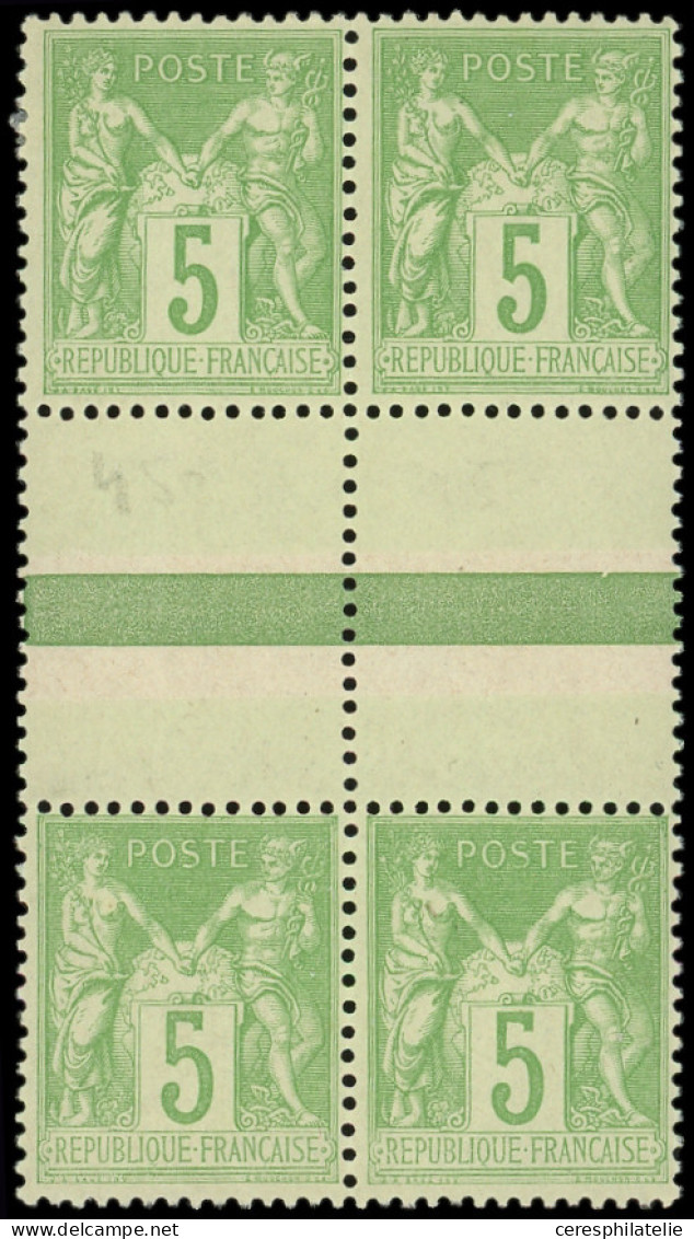 ** TYPE SAGE - 106   5c. Vert-jaune, 2 PAIRES Verticales T II Et T I Avec Interpanneau, TB - 1898-1900 Sage (Type III)