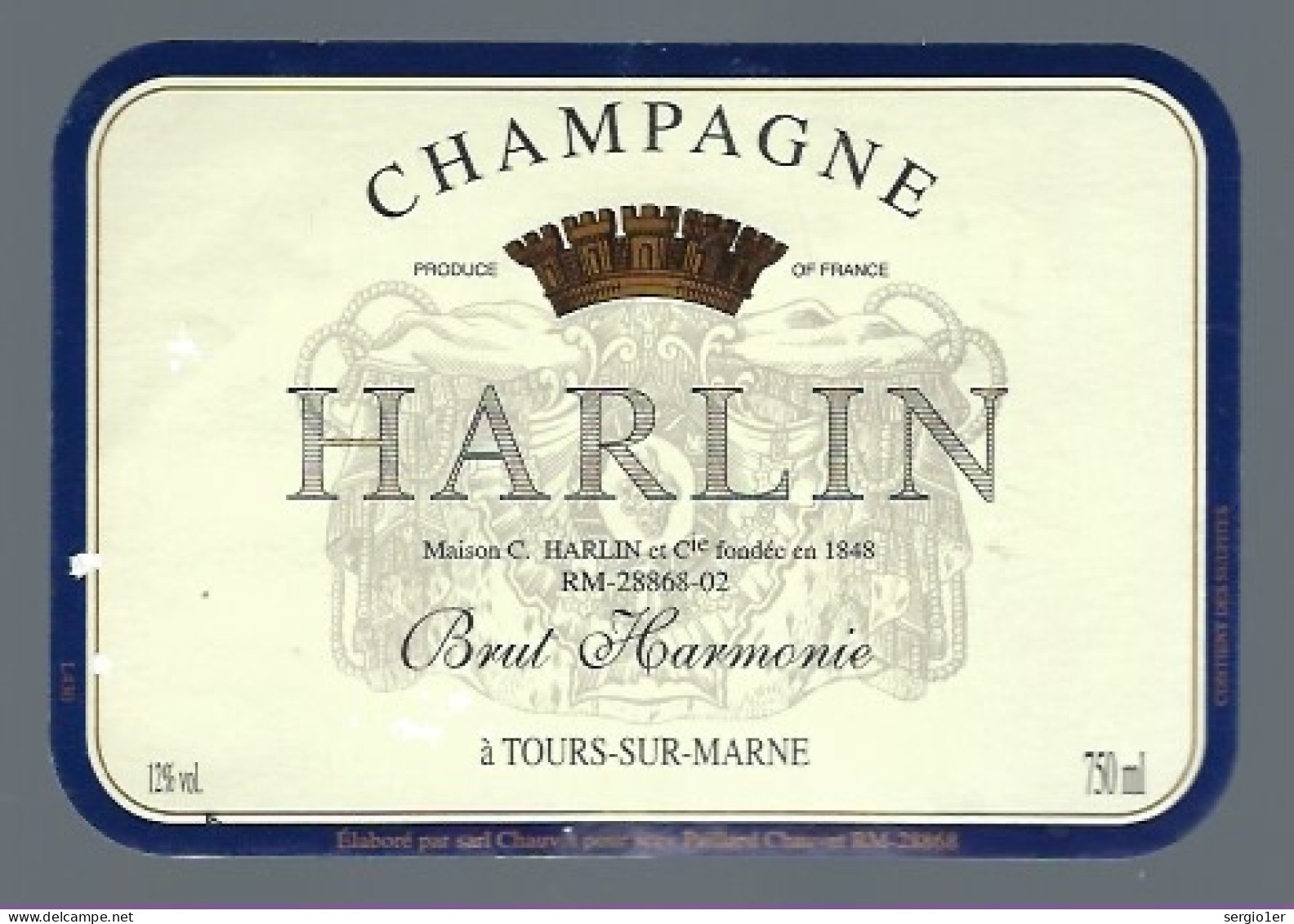 Etiquette Champagne Brut  Harmonie  C Harlin & Cie    Tours Sur Marne  Marne 51 - Champagne
