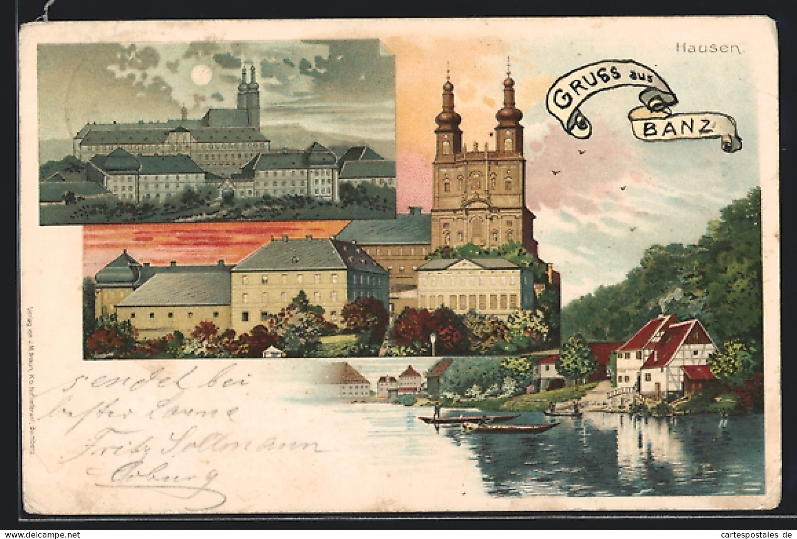 Lithographie Staffelstein, Hausen, Seepartie Mit Ruderbooten, Kirche  - Staffelstein