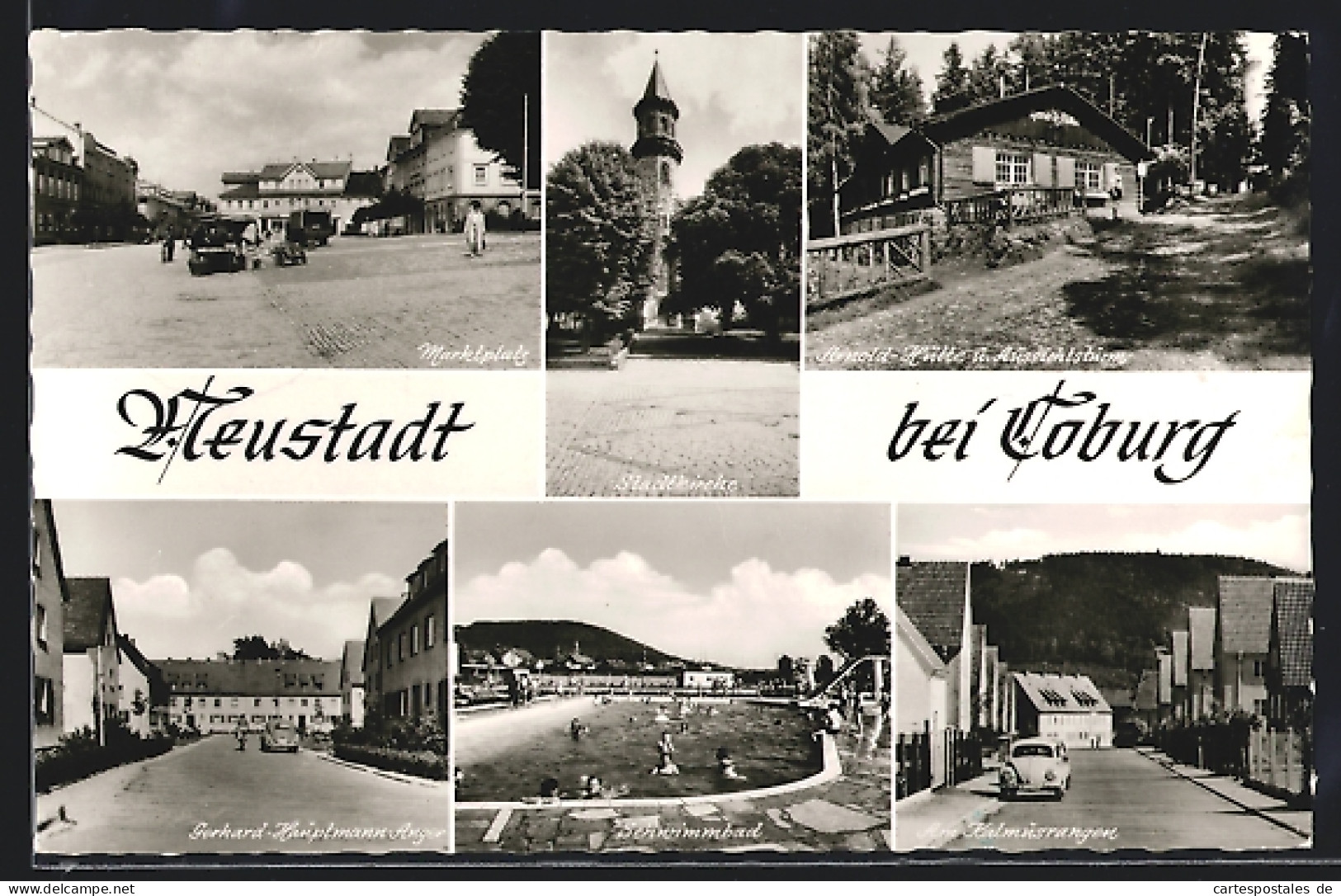 AK Neustadt /Coburg, Schwimmbad, Arnoldhütte, Gerhard-Hauptmann-Anger, VW-Käfer  - Coburg