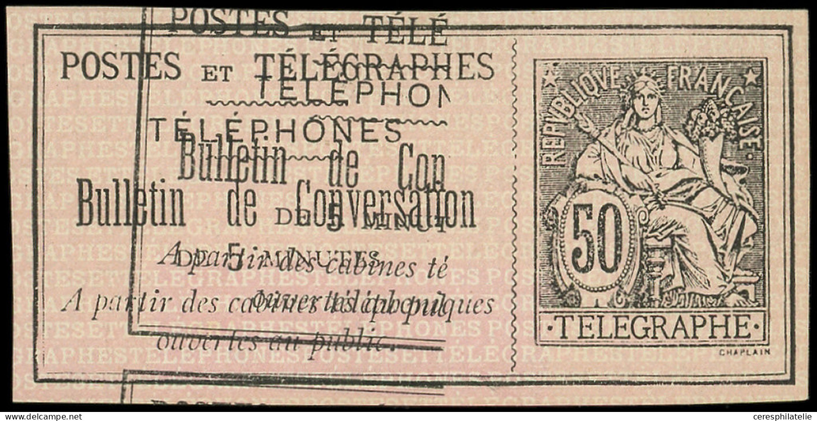 (*) TELEPHONE - Téléphone 9d : 50c. Noir Sur Rose, NON DENTELE Et DOUBLE Impression Du Texte, TB - Télégraphes Et Téléphones