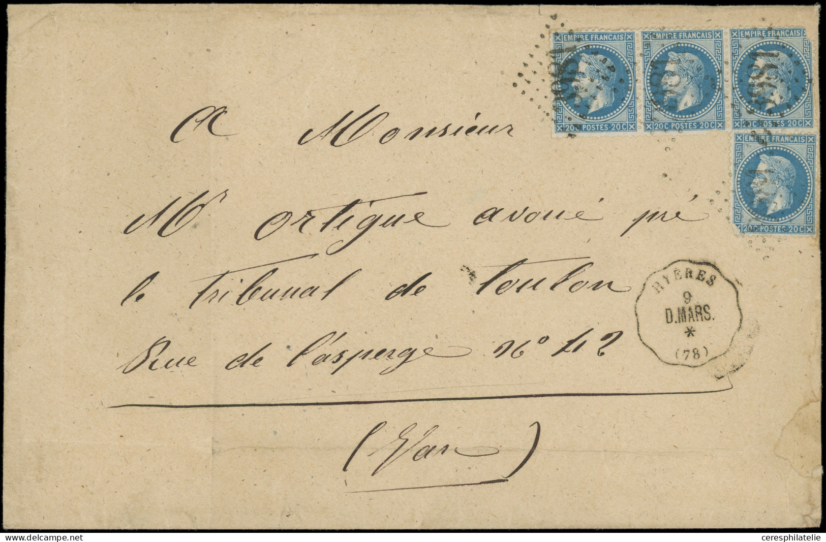 Let OBLITERATIONS PAR DEPARTEMENTS - 78/VAR N°29A BANDE De 3 Et Unité (2 Ex. Défx) Obl. GC 3981 S. Env. De 1868, Cachet  - 1849-1876: Classic Period