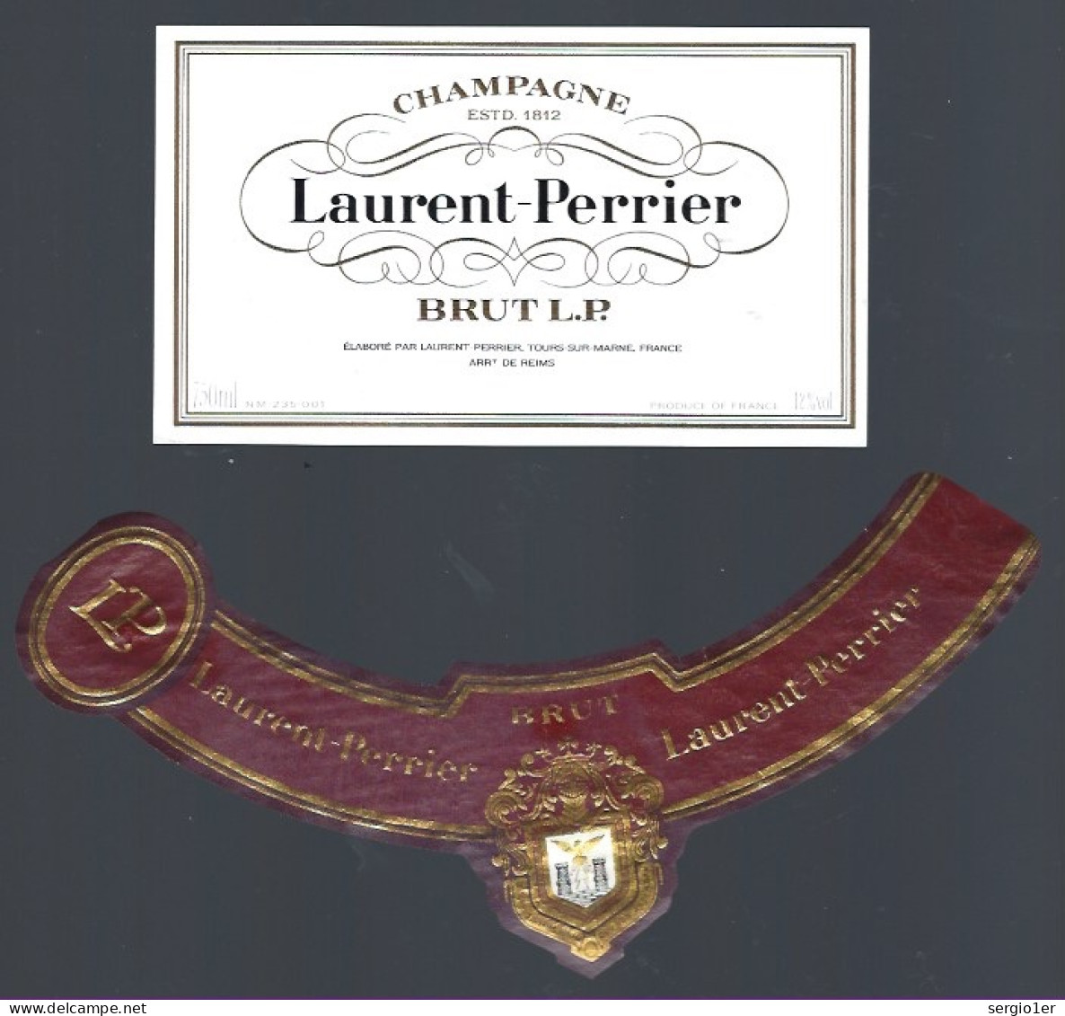 Etiquette Champagne Brut LP Laurent Perrier Tours Sur Marne  Marne 51 Avec Sa Collerette - Champan