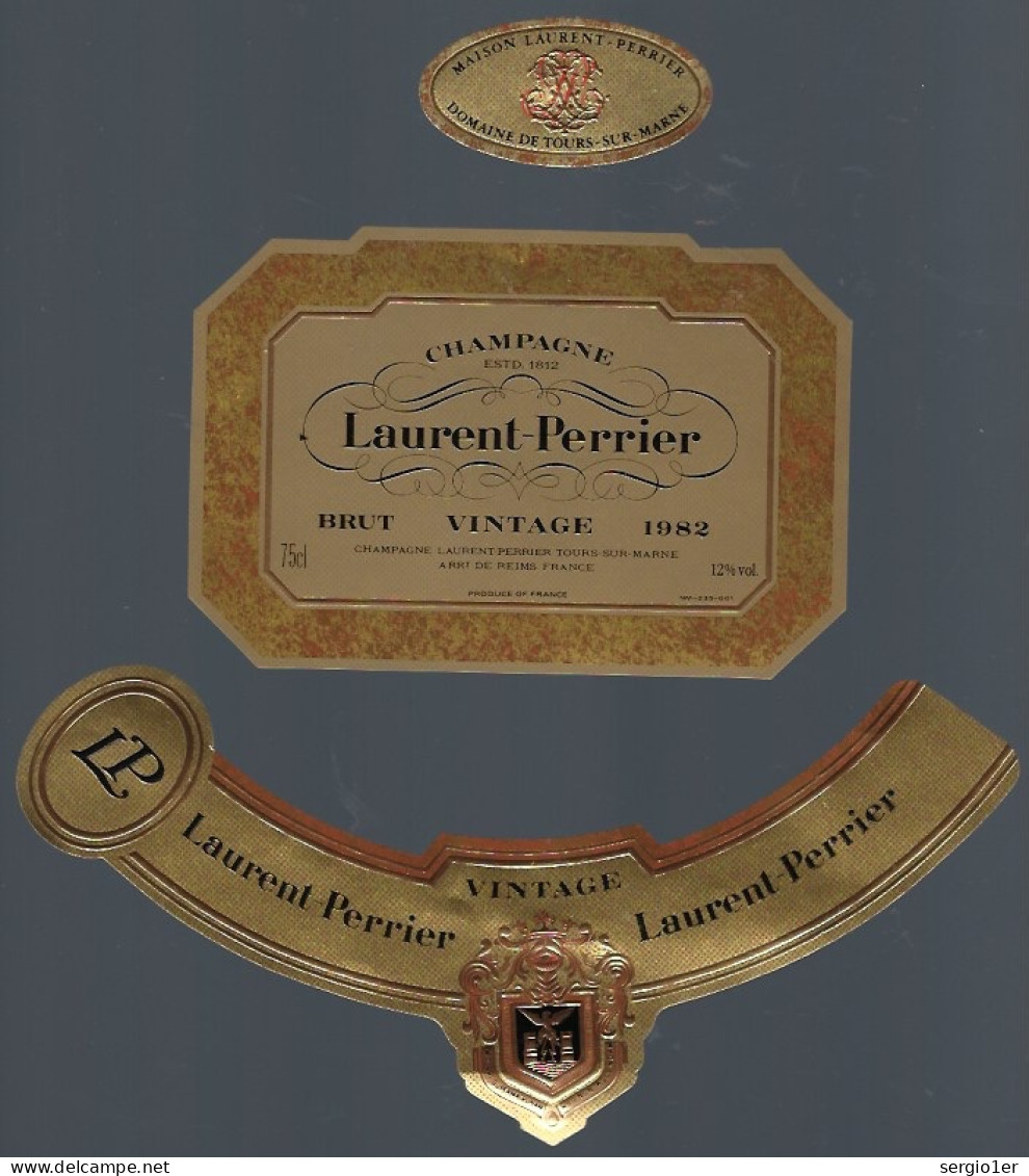 Etiquette Champagne Brut Vintage 1982 Laurent Perrier Tours Sur Marne  Marne 51 Avec Sa Collerette - Champagne