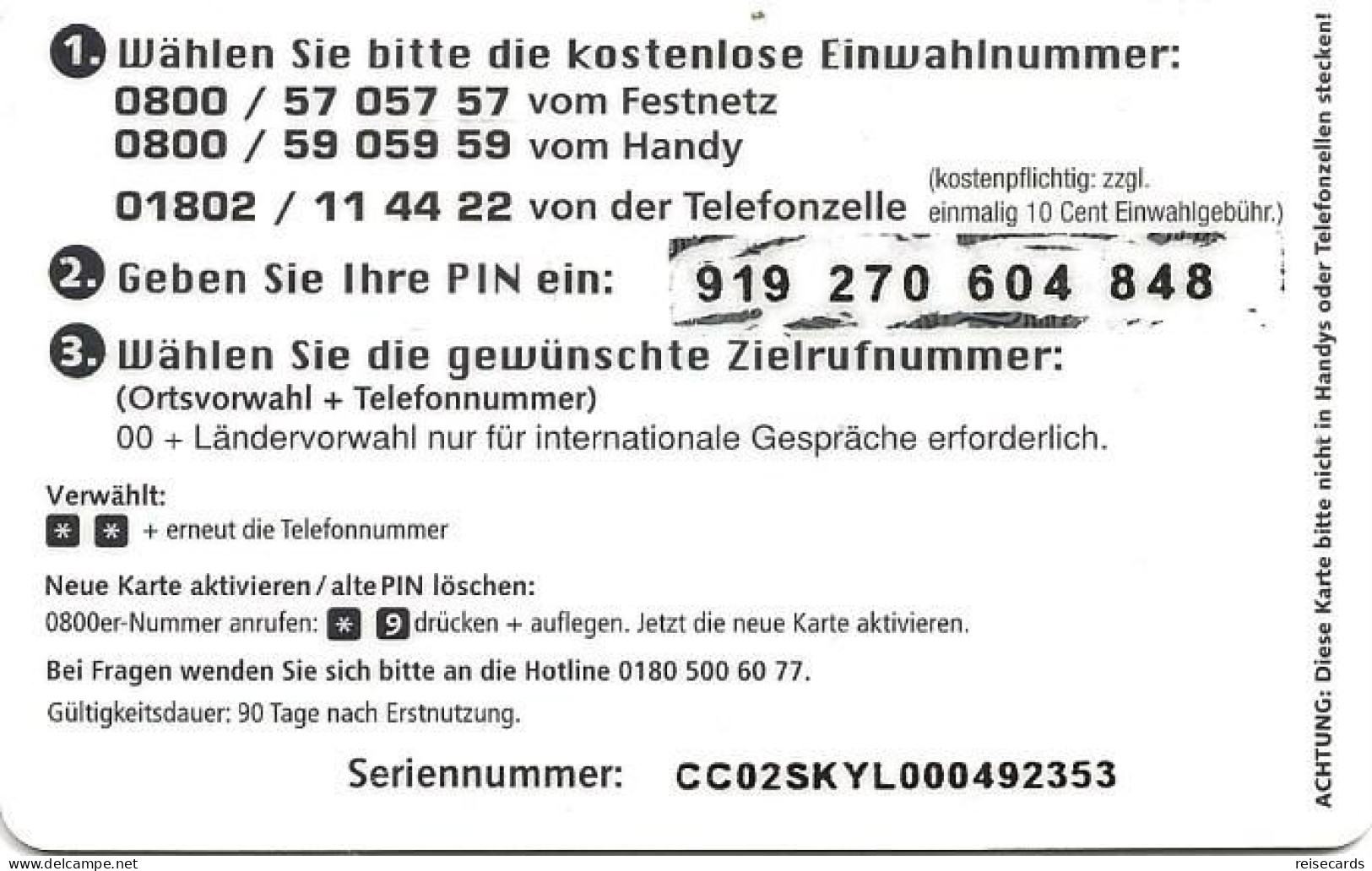 Germany: Prepaid Skyline, Globe - [2] Mobile Phones, Refills And Prepaid Cards