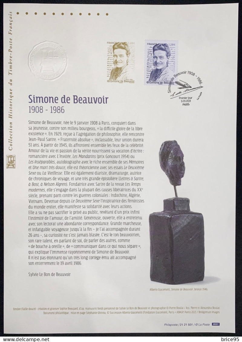 France - Document Philatélique - Premier Jour - FDC - YT N° 5474 - Simone De Beauvoir - 2021 - 2020-…