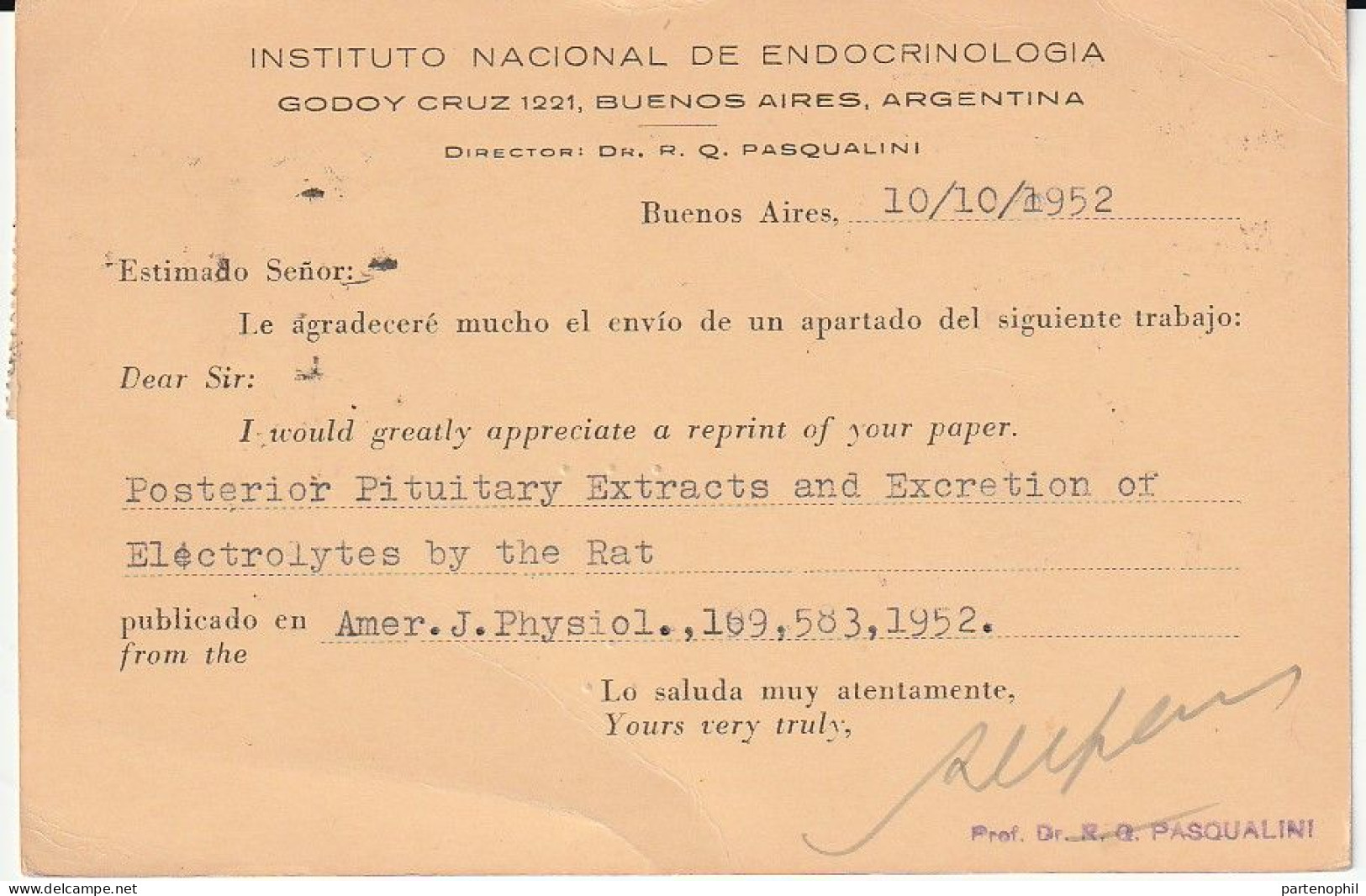 Republica Argentina Argentinien 1952 -  Postgeschichte - Storia Postale - Histoire Postale - Lettres & Documents