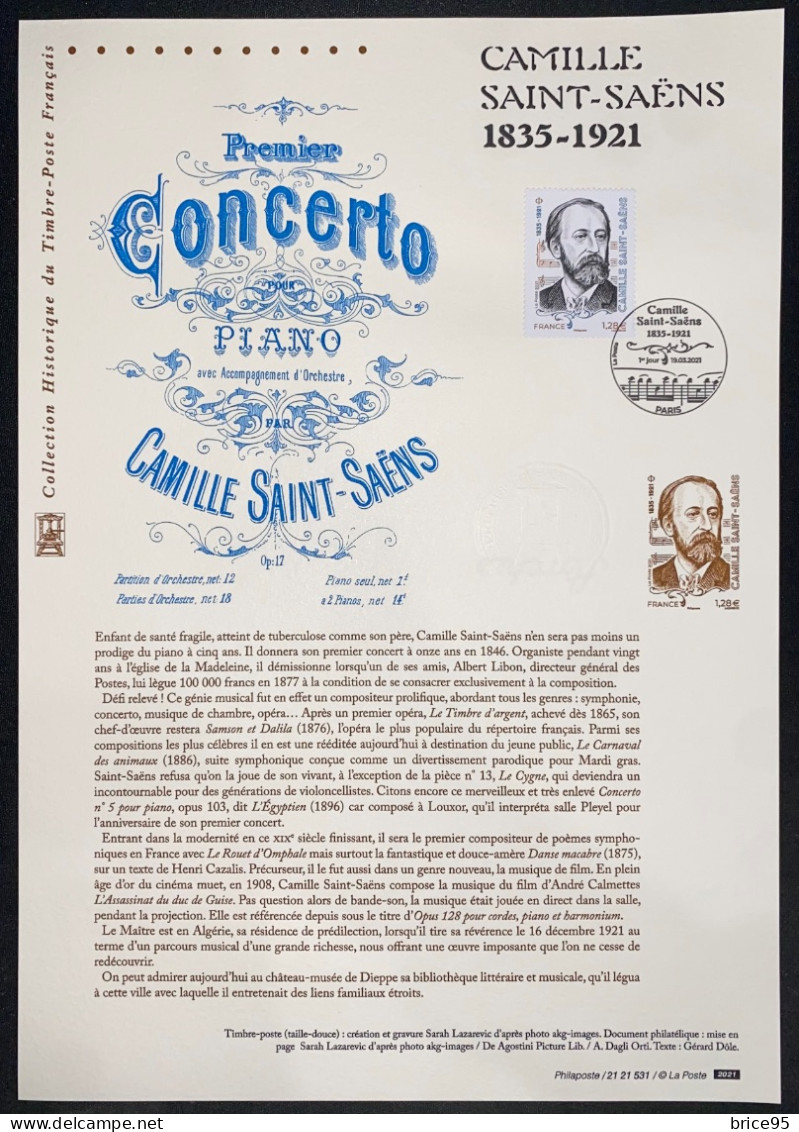 France - Document Philatélique - Premier Jour - FDC - YT N° 5476 - Camille Saint Saëns - 2021 - 2020-…