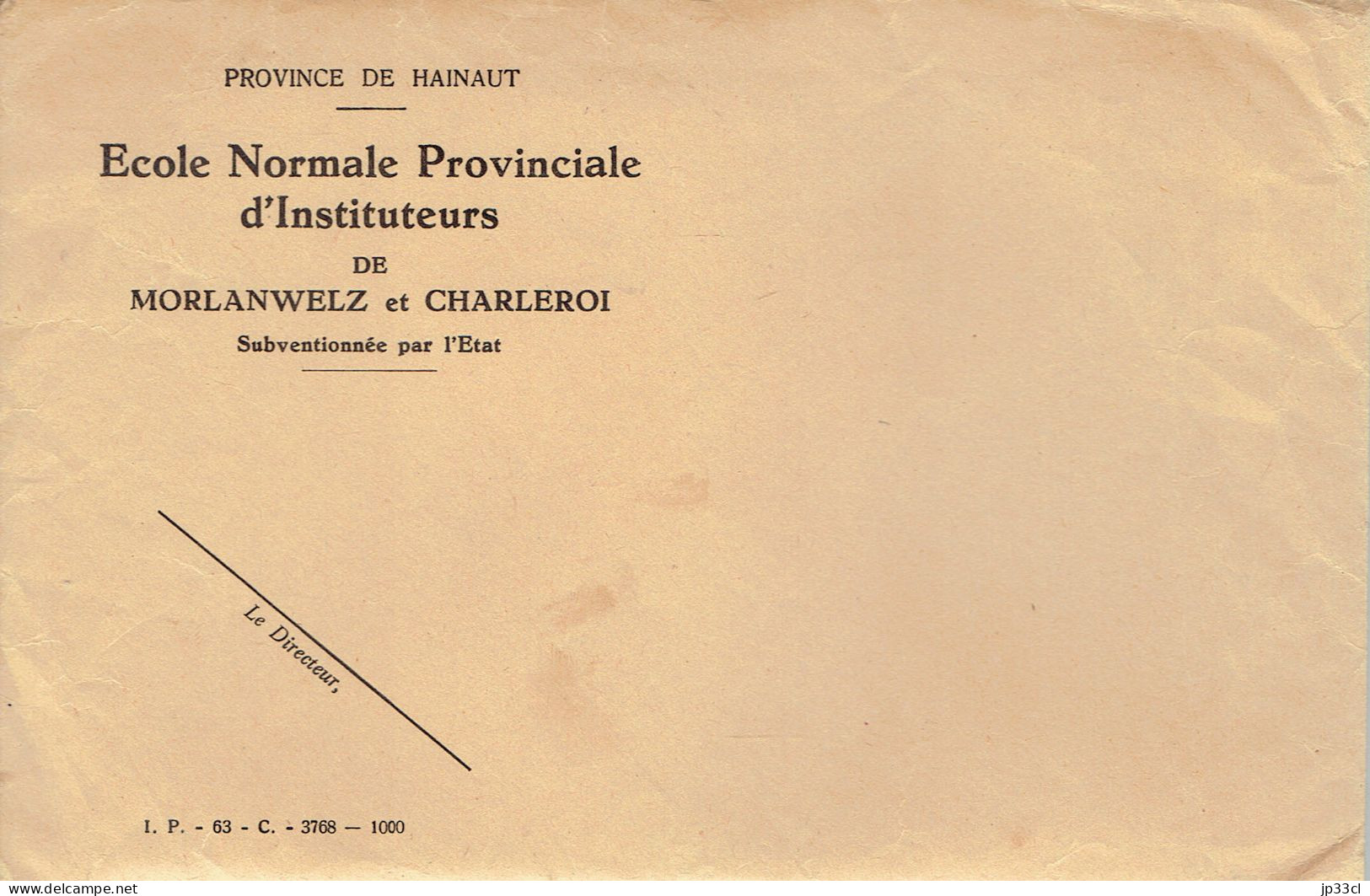 Ancienne Enveloppe à En-tête De L'École Normale Provinciale D'Instituteurs De Morlanwelz Et Charleroi - Documents Historiques