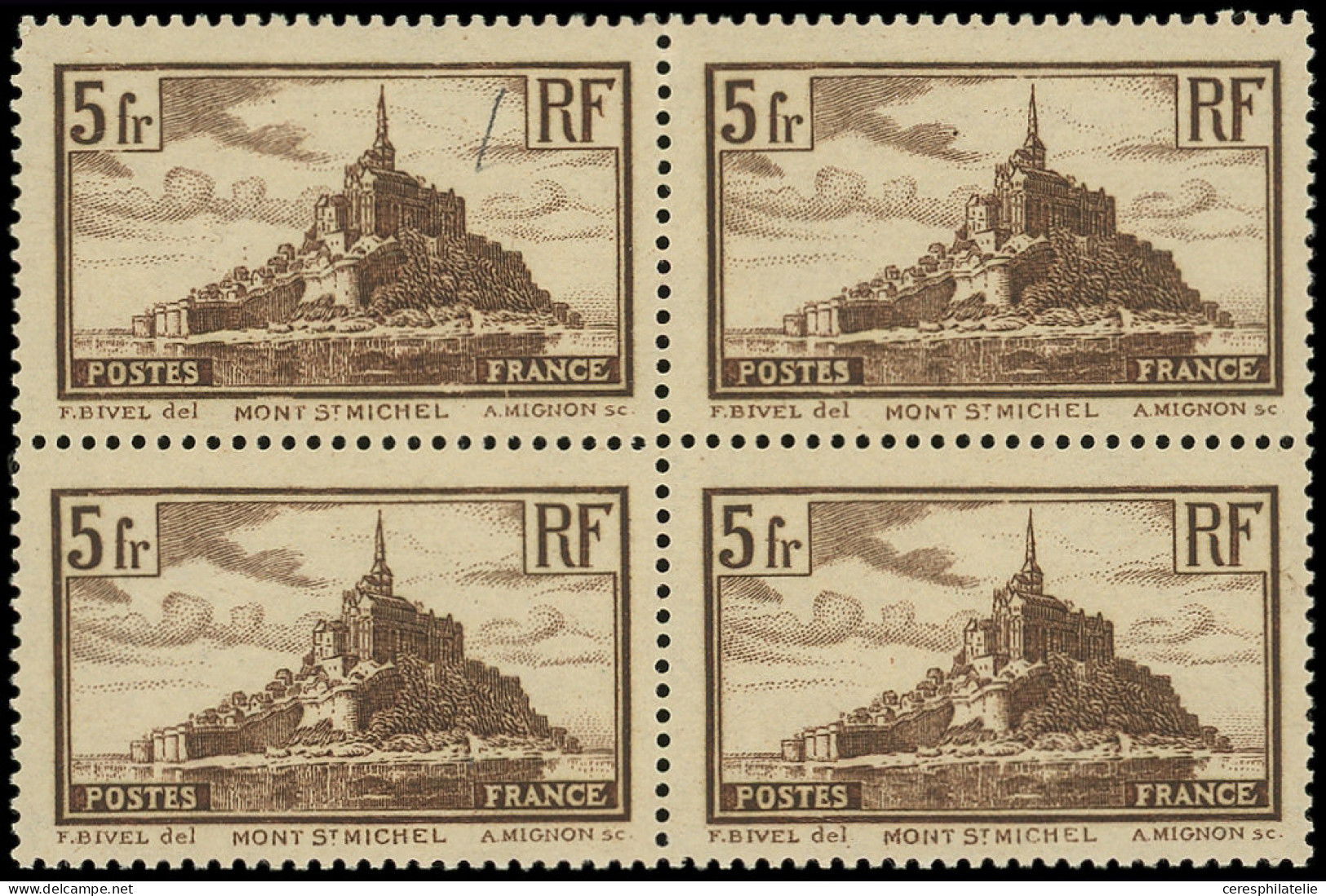 ** EMISSIONS DU XXe SIECLE - 260   Mont St Michel, 5f. Brun, T II, BLOC De 4, TB - Unused Stamps