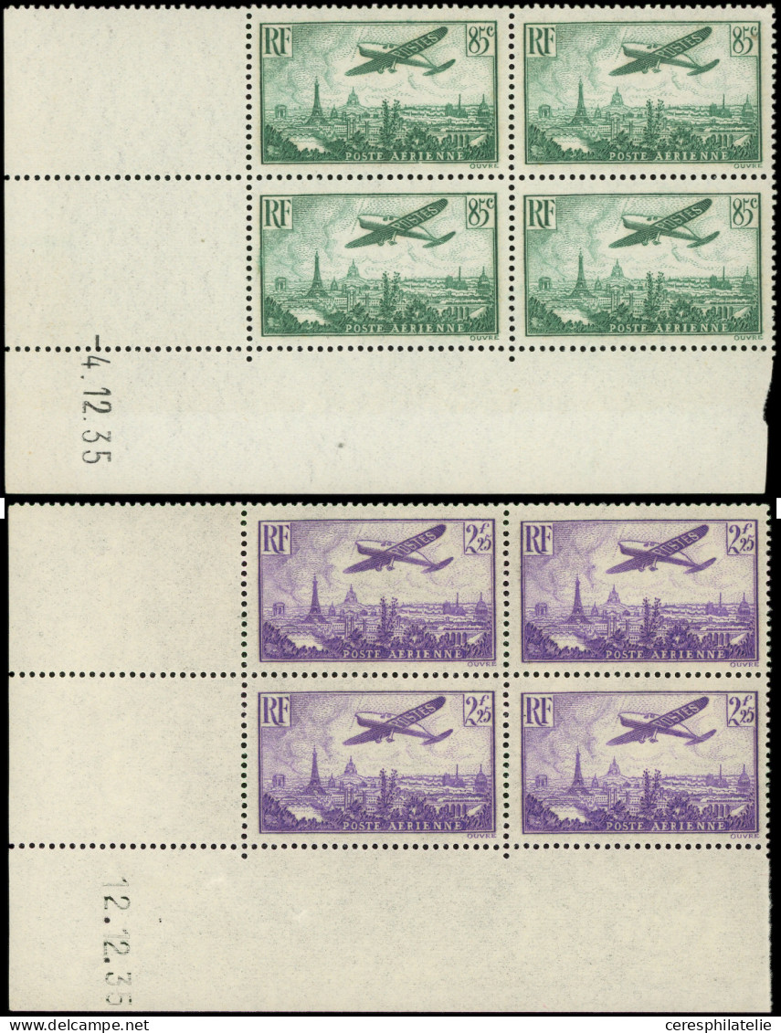 ** POSTE AERIENNE - 8a Et 10, 85c. Vert Et 2f25 Violet, BLOCS De 4 CD, TB - 1927-1959 Nuevos