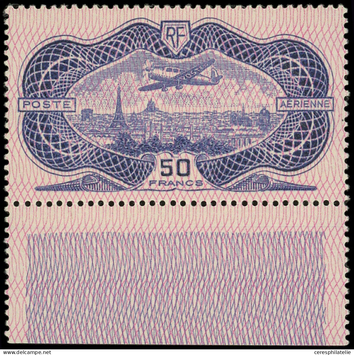 ** POSTE AERIENNE - 15b 50f. Burelage Renversé, Bdf, TB - 1927-1959 Nuevos