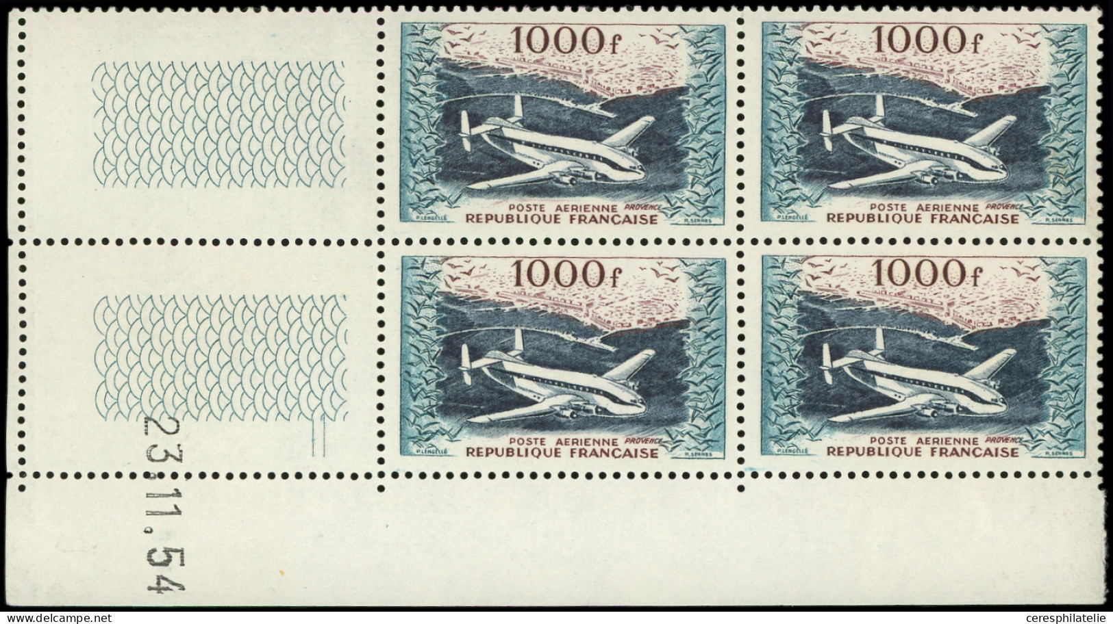 ** POSTE AERIENNE - 33  1000f. Provence, BLOC De 4 CD 23/11/54, Bdf *, TB, Cote Des Timbres - 1927-1959 Mint/hinged